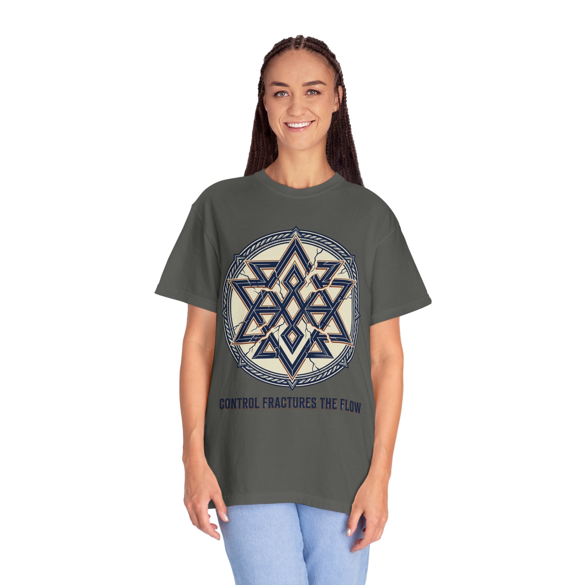 Power Runs Black PRB Geometric Star Mandala T-Shirt — "Control Fractures the Flow" Graphic Tee by Power Runs Black