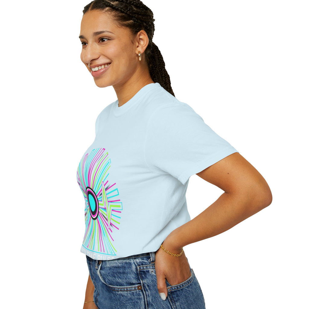 Power Runs Black PRB Electric "Move With Pulse" Graphic T-Shirt — Neon Sunburst Design by Power Runs Black