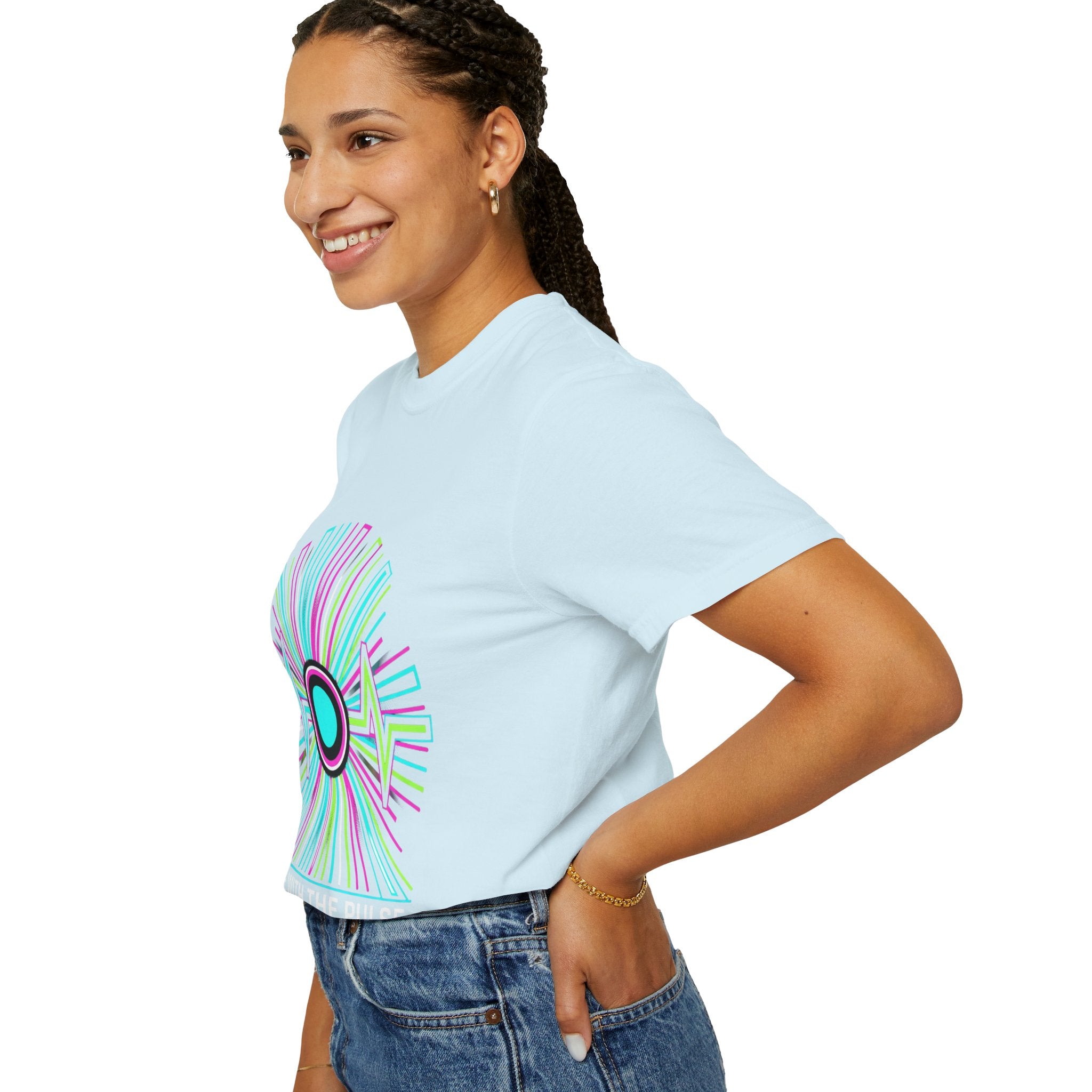Power Runs Black PRB Electric "Move With Pulse" Graphic T-Shirt — Neon Sunburst Design by Power Runs Black