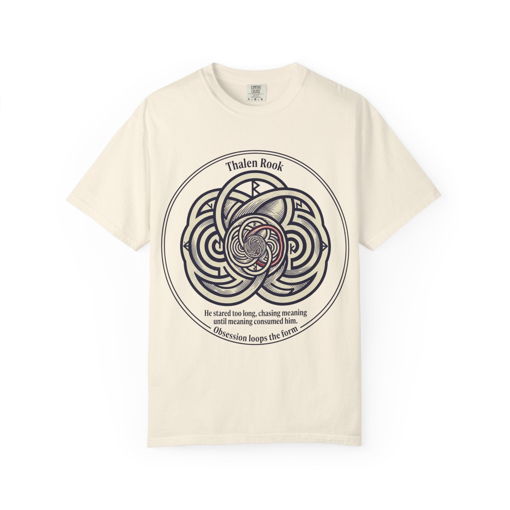 Power Runs Black PRB Thalen Rook Celtic Knot Graphic T-Shirt — "He stared too long..." Quote Tee by Power Runs Black