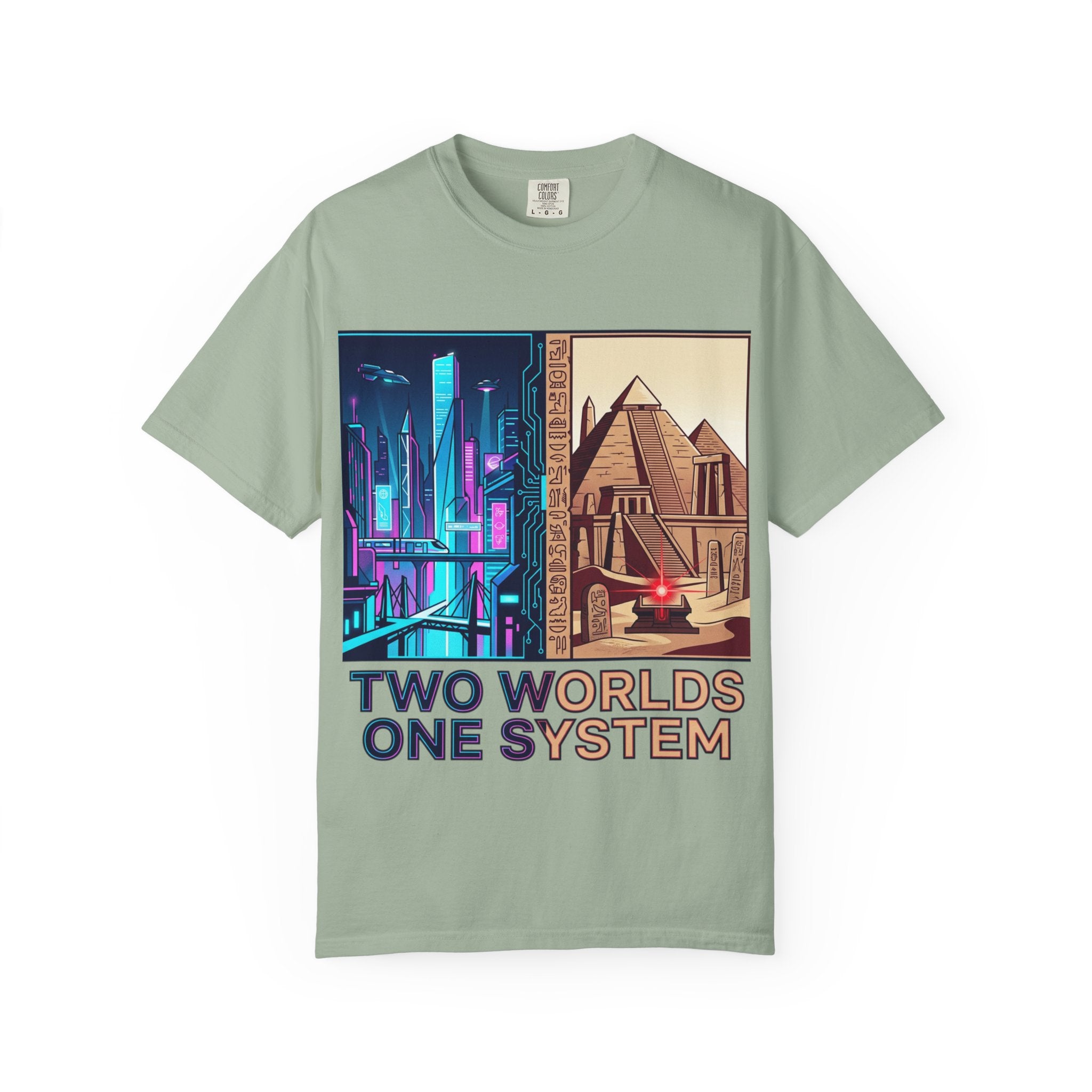 Power Runs Black PRB Blue Technopolis/ Red Dominion Two Worlds One System T-Shirt by Power Runs Black
