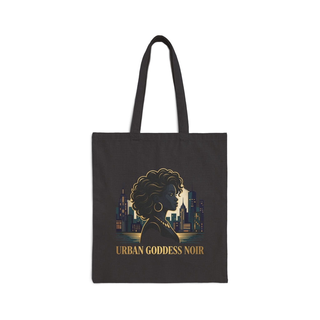 Power Runs Black PRB Urban Goddess Noir Cotton Tote Bag – City Skyline Afrocentric Eco Shopper by Power Runs Black
