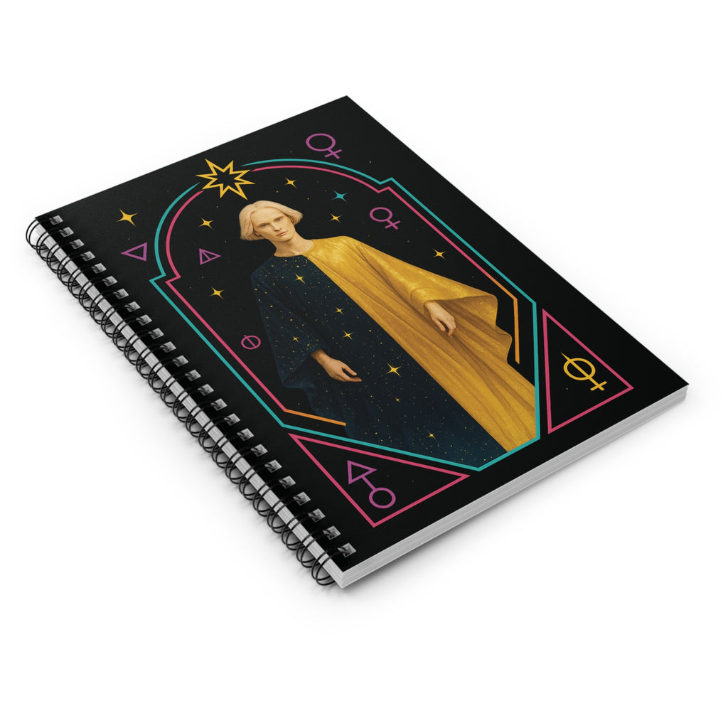 PRB Golden & Midnight Figure Notebook | Spiral Ruled Journal, Astrological Symbols by Power Runs Black