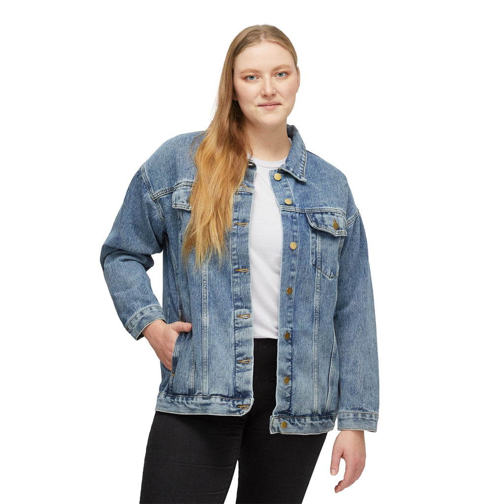 PRB Denim Jacket — Neon Owl Back Graphic Women's Jean Jacket by Power Runs Black