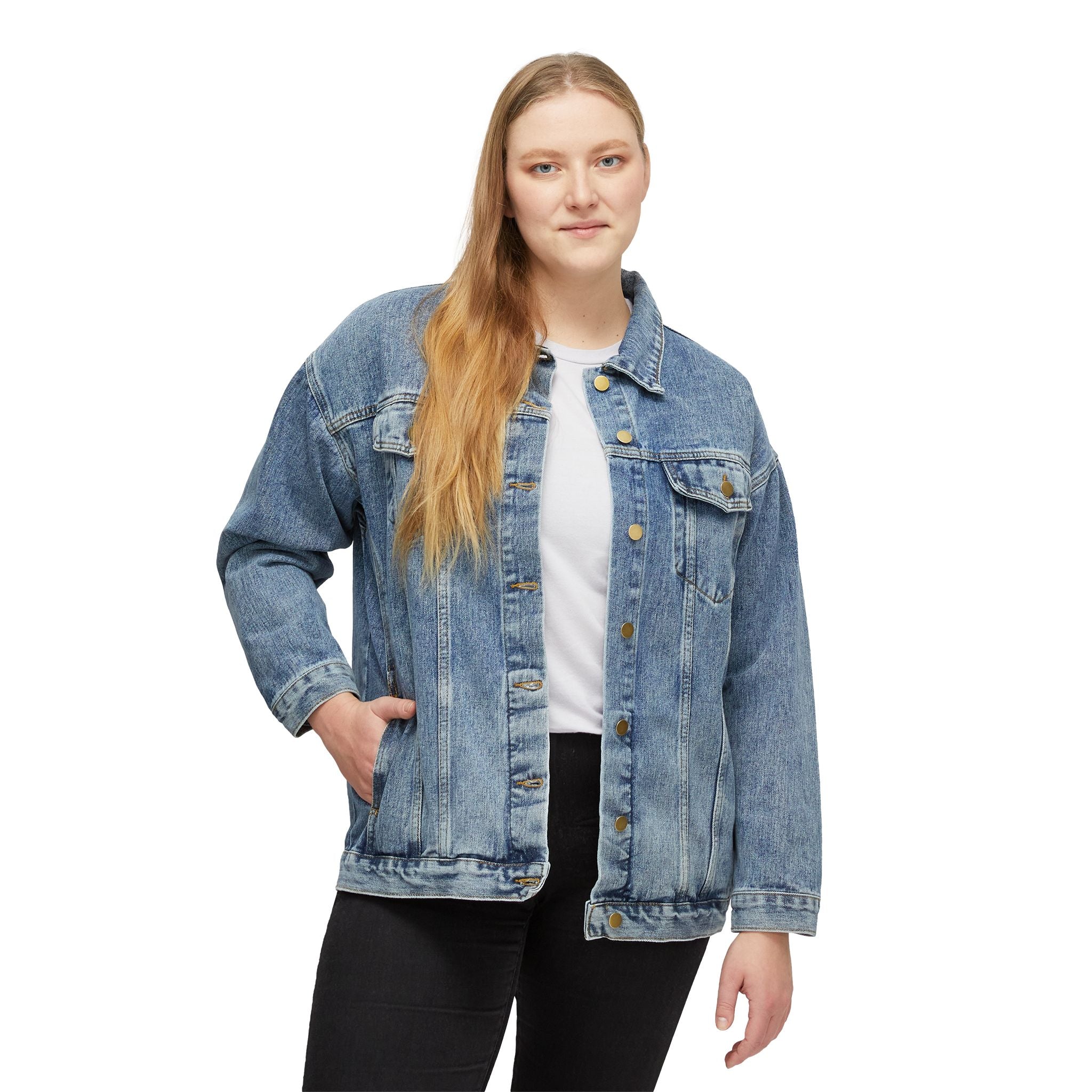 PRB Denim Jacket — Neon Owl Back Graphic Women's Jean Jacket by Power Runs Black