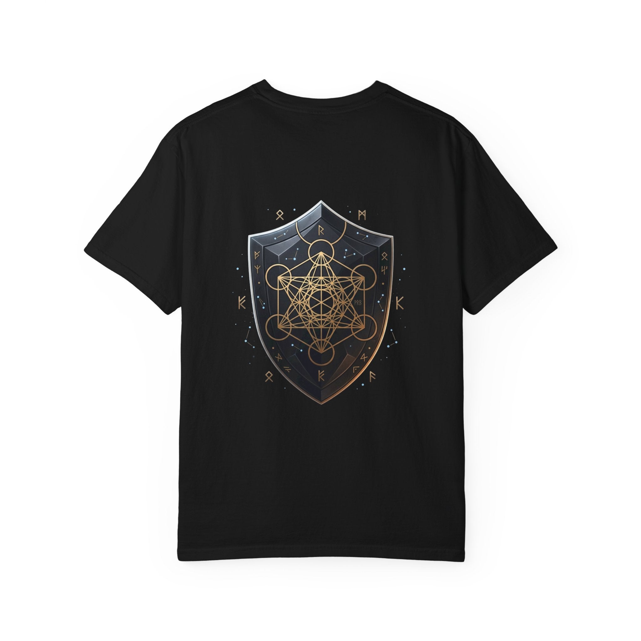 Power Runs Black Mystic Compass Disc T-Shirt — Geometric Gold & Black Emblem Tee by Printify