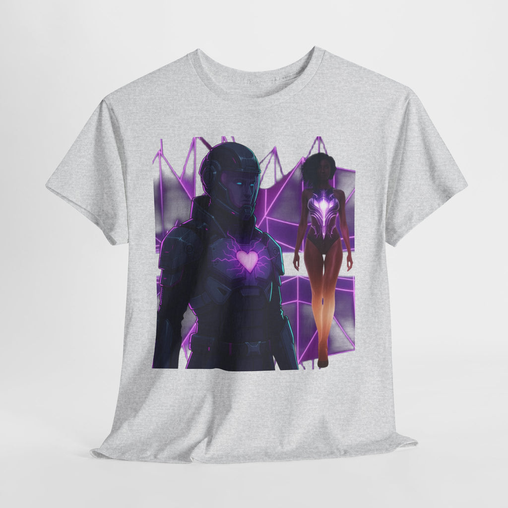 Power Run Black PRB Pretty Rich Bitch The Collection Purple Heart Cyberpunk Knight T-Shirt | Futuristic Armor Sci‑Fi Tee by Printify