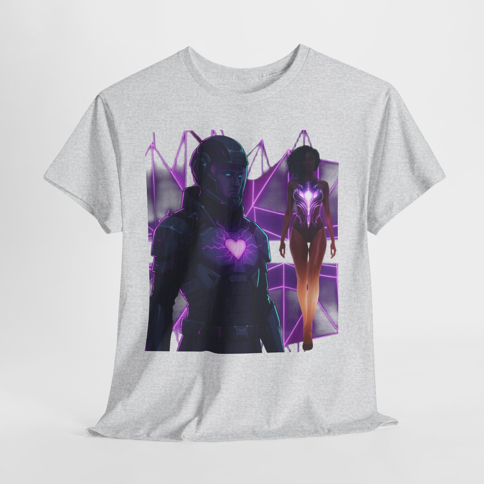 Power Run Black PRB Pretty Rich Bitch The Collection Purple Heart Cyberpunk Knight T-Shirt | Futuristic Armor Sci‑Fi Tee by Printify