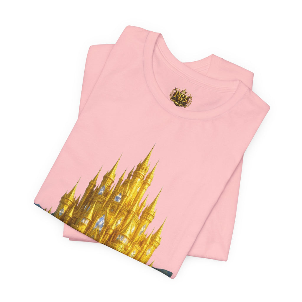 PRB Golden Fantasy Castle Tee | Magical Kingdom Illustration, Fairytale Scene by Power Runs Black
