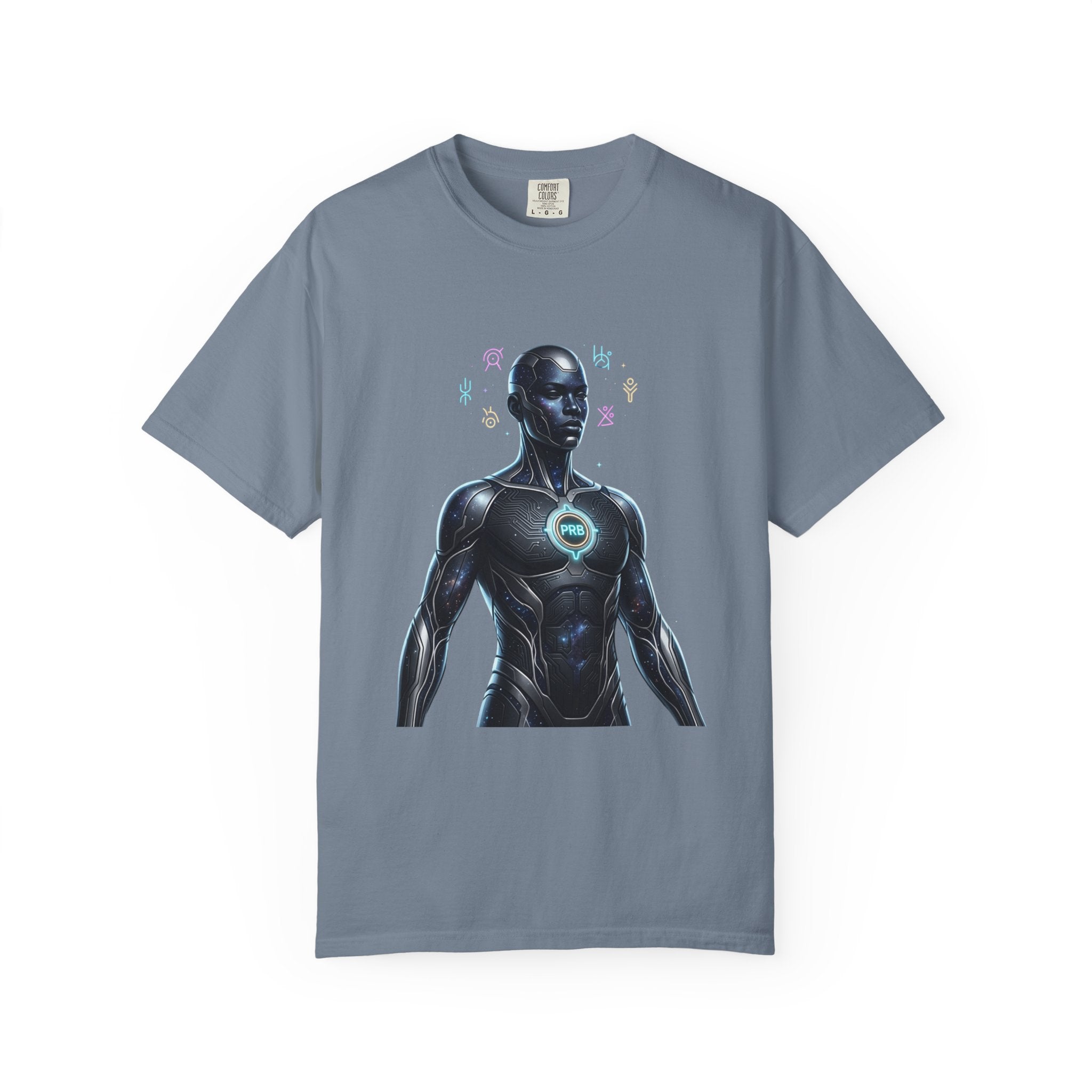 Printify PRB — “Algorithm God” 4K Futuristic Cyborg with Glowing Chest T-shirt | Sci-Fi Android Art - T-Shirt