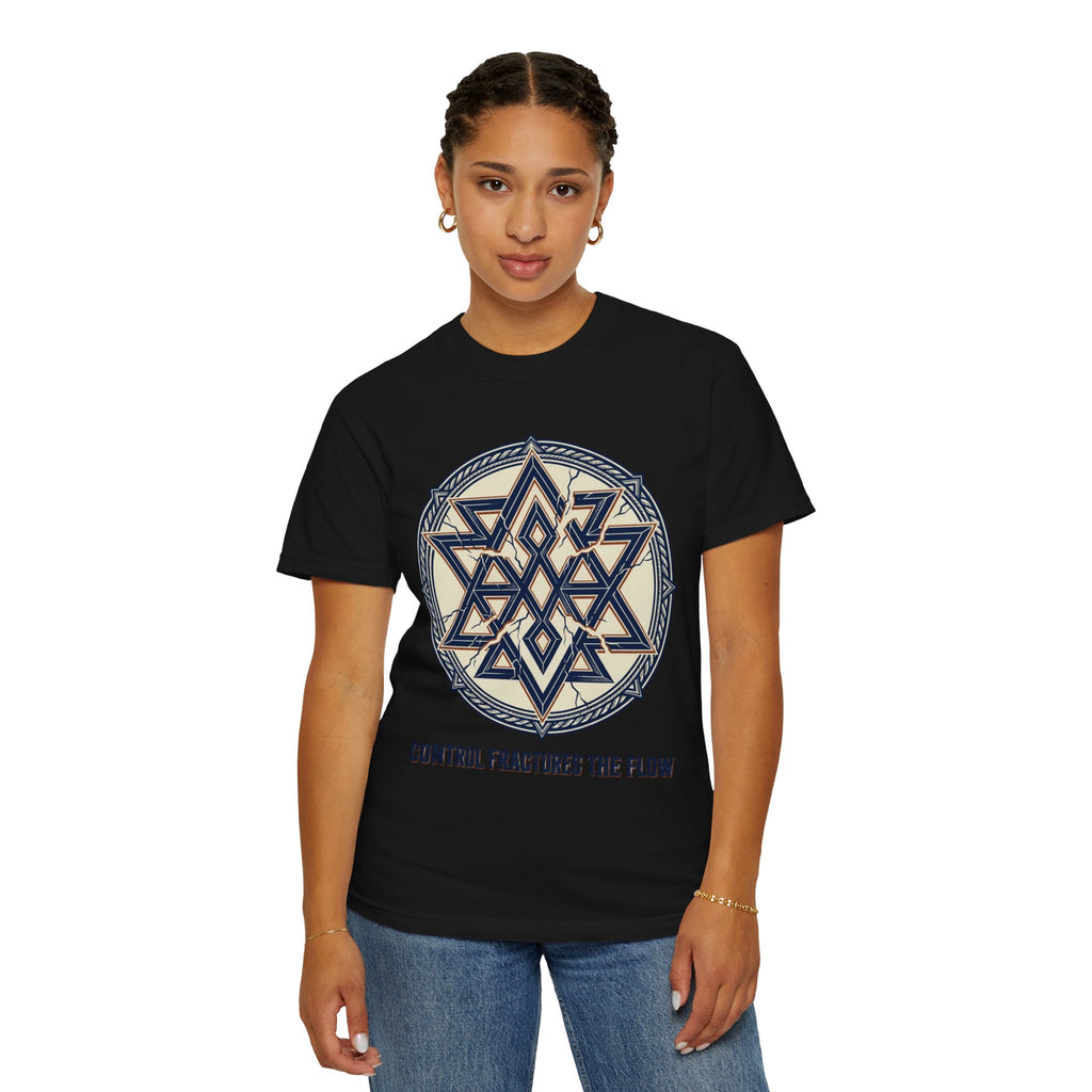 Power Runs Black PRB Geometric Star Mandala T-Shirt — "Control Fractures the Flow" Graphic Tee by Power Runs Black
