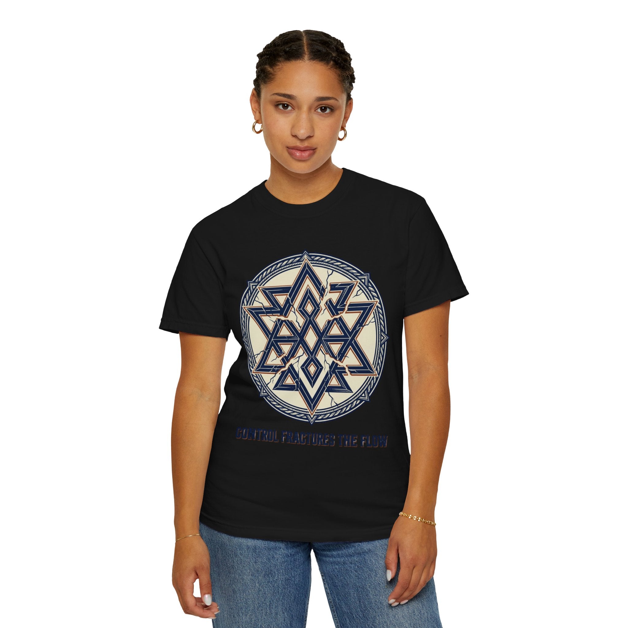 Power Runs Black PRB Geometric Star Mandala T-Shirt — "Control Fractures the Flow" Graphic Tee by Power Runs Black