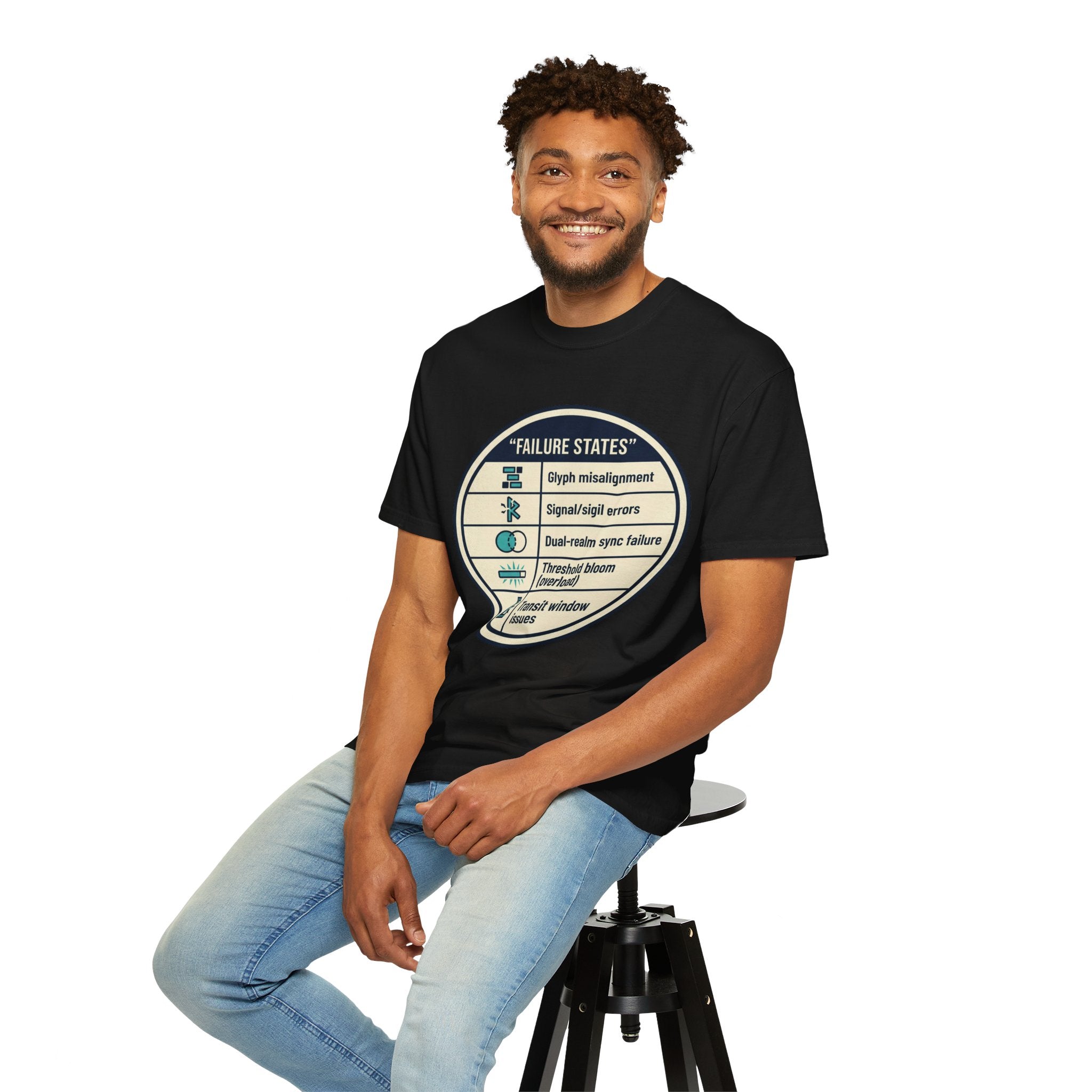 Power Runs Black PRB Failure States T-Shirt — Sci‑Fi Status Badge Graphic Tee by Power Runs Black