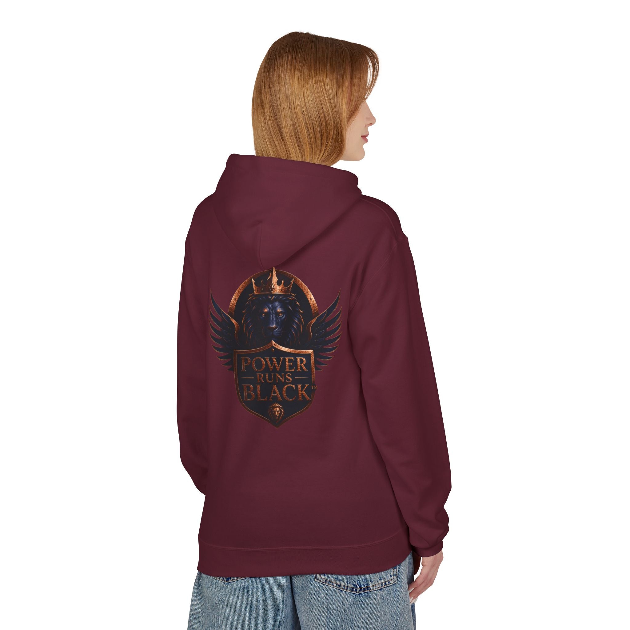 Power Runs Black crest hoodie | medieval shield with lions and wings by Power Runs Black