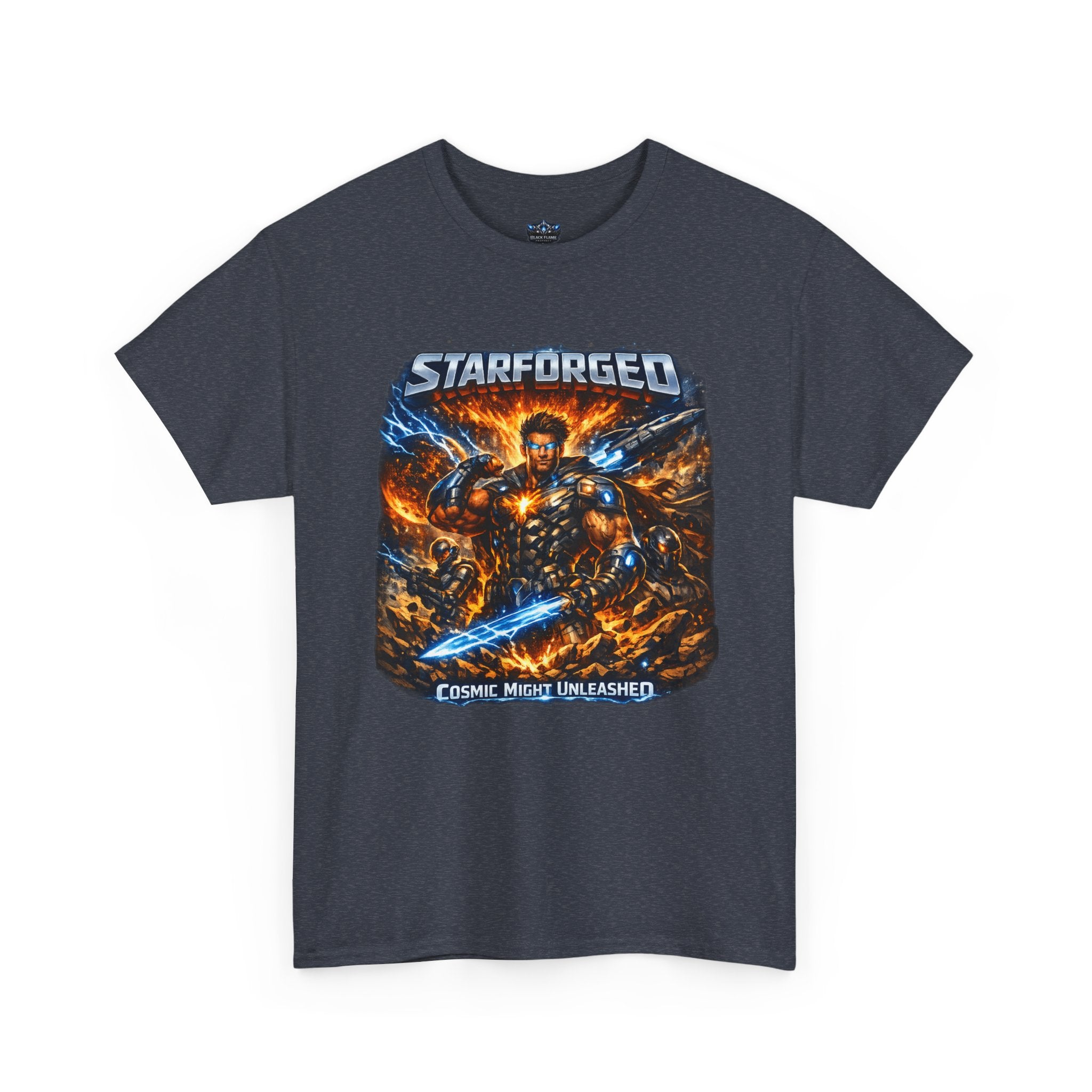 Starforged Flex : Cosmic Might Unleashed Illustration Graphic T by Power Runs Black