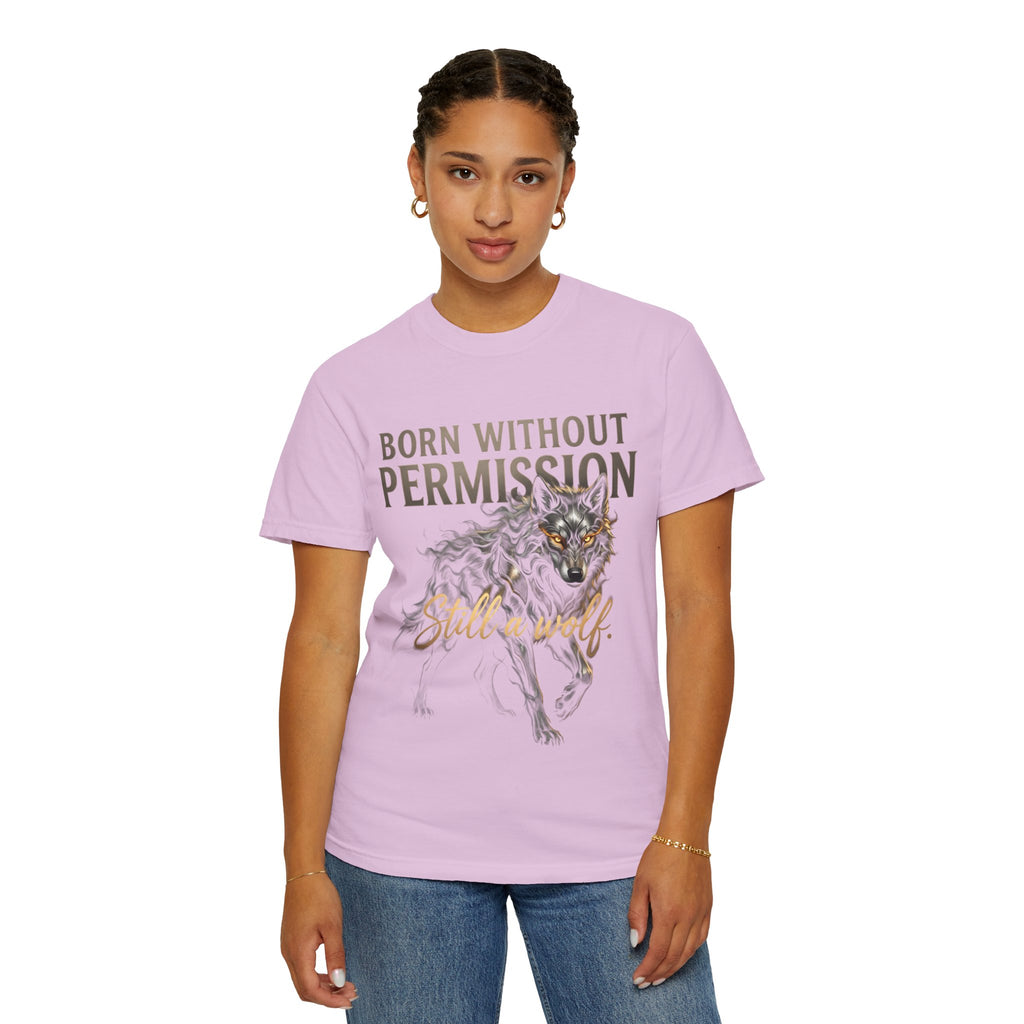 PRB Born Without Permission Wolf T-Shirt — Bold Wolf Graphic Tee by Printify