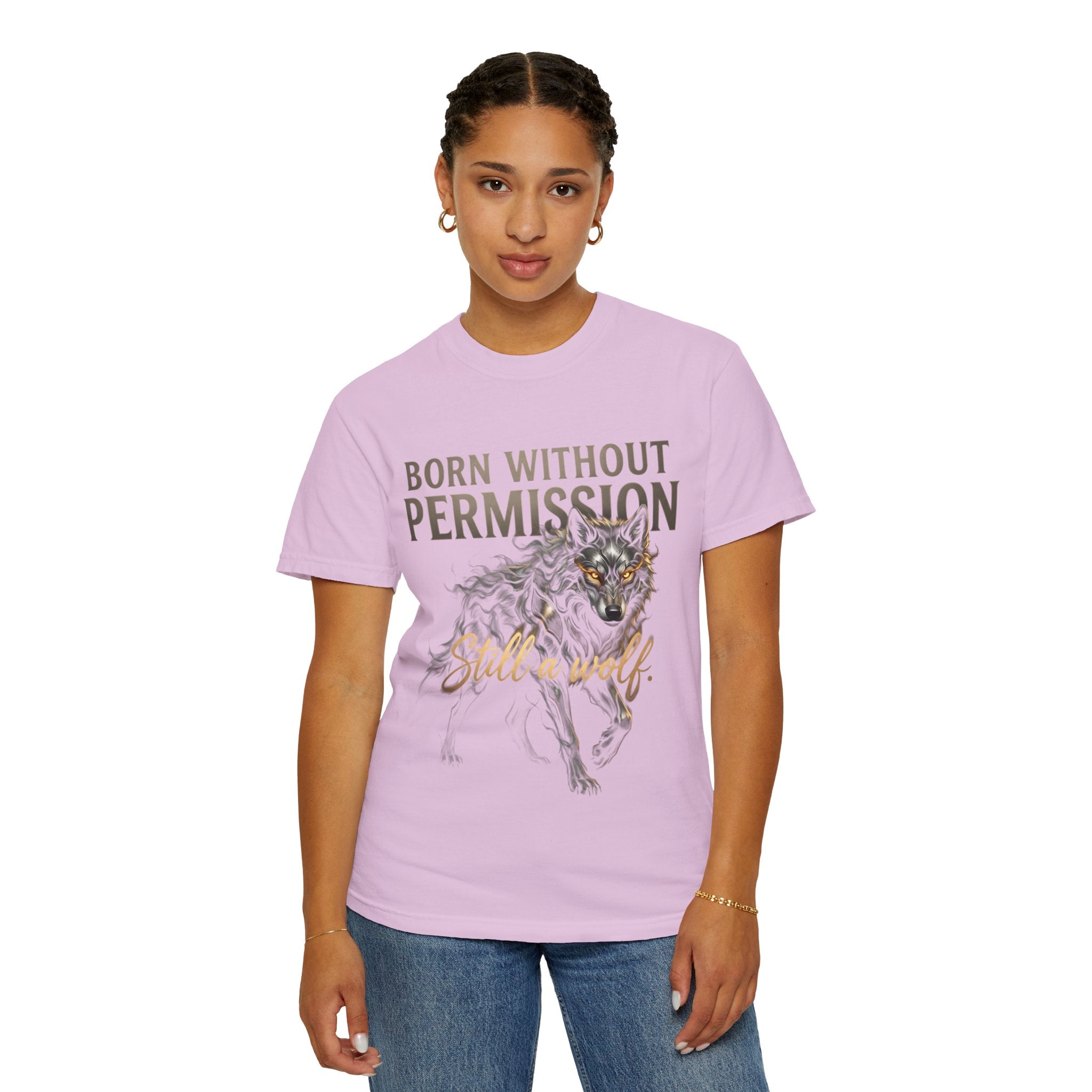 PRB Born Without Permission Wolf T-Shirt — Bold Wolf Graphic Tee by Printify