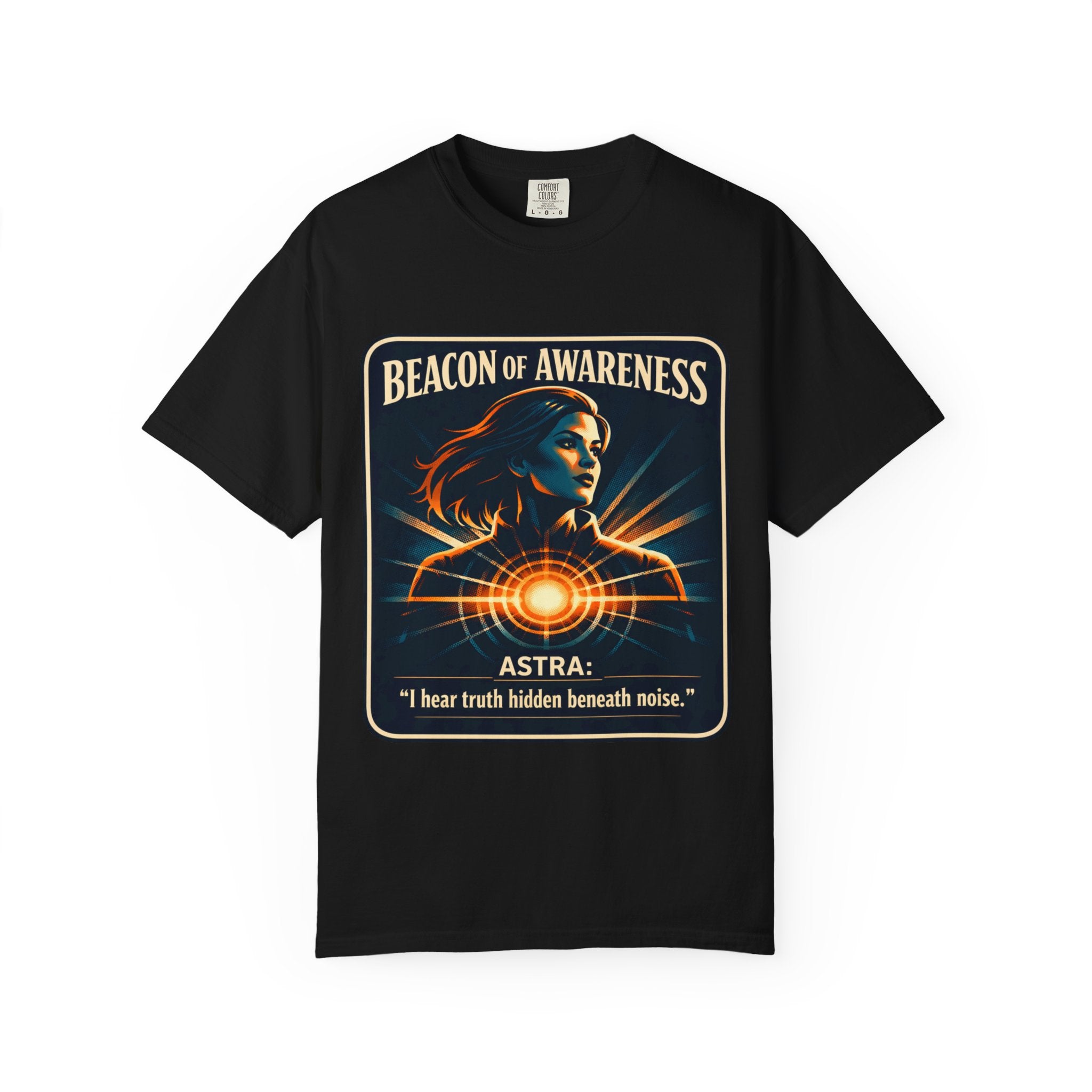 Power Runs Black Beacon of Awareness T-Shirt — “Astra: I hear truth hidden beneath noise” Cosmic Graphic Tee by Power Runs Black