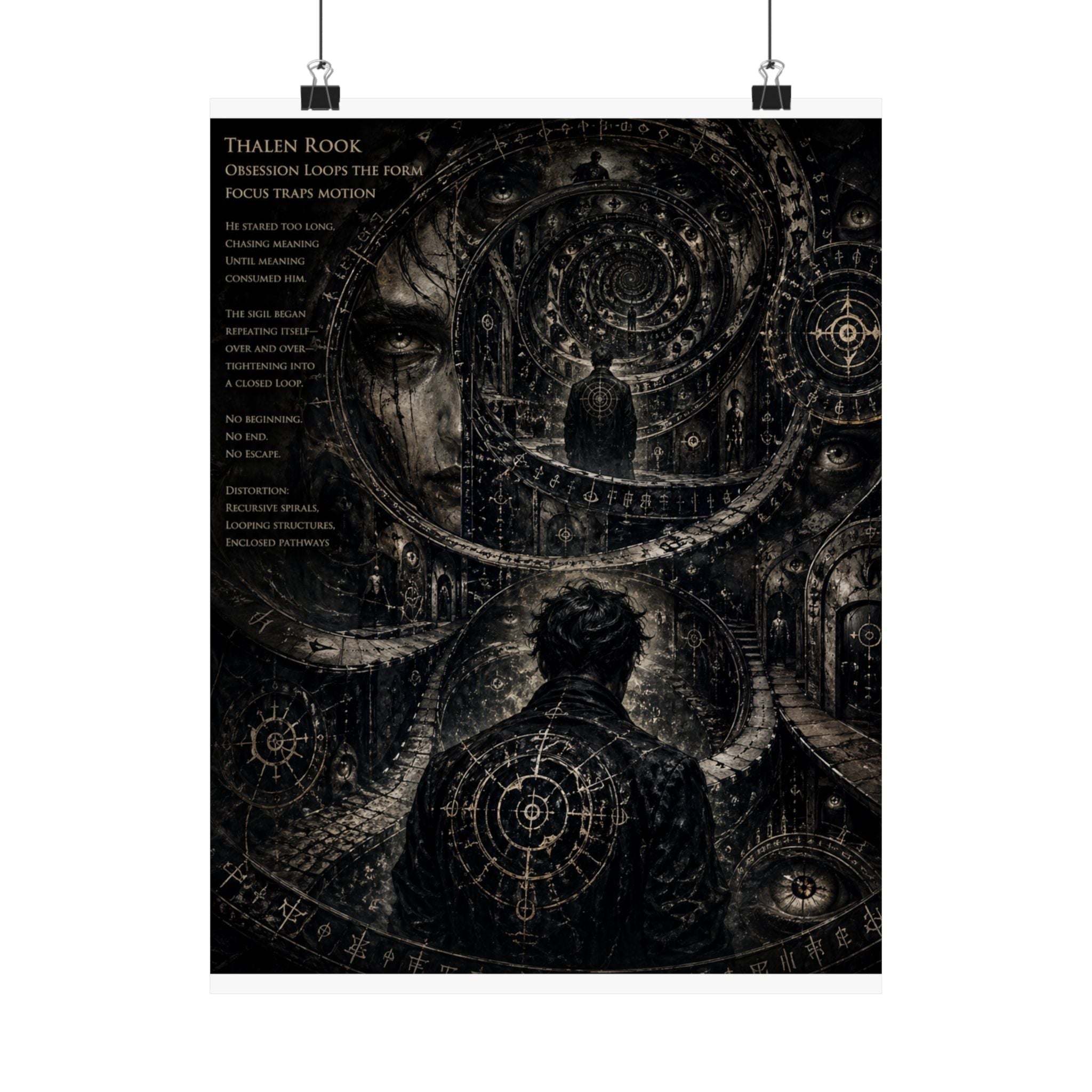 Power Runs Black Dark Surreal Poster — Spiral Dreamscape Matte Vertical Art Print by Power Runs Black