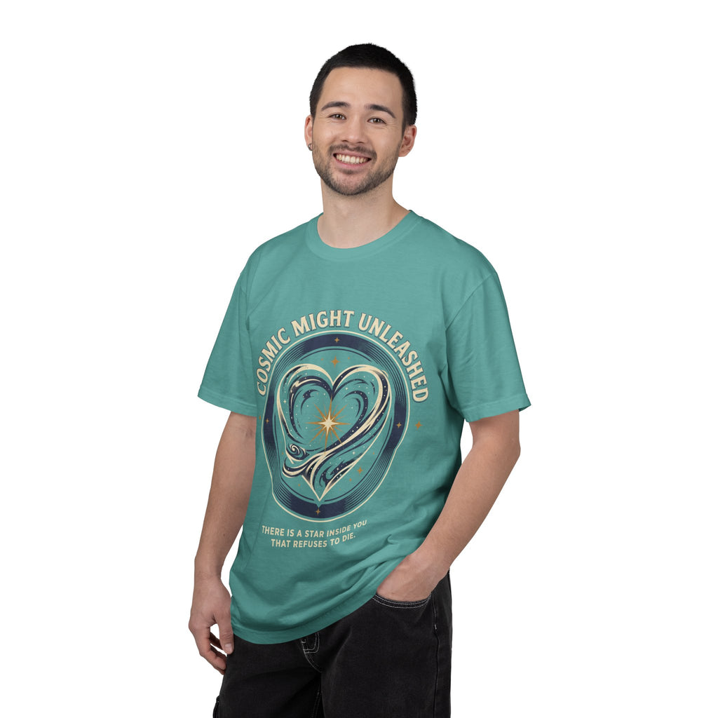 PRB Starforged Flex Cosmic Might Unleashed Heart Graphic T-Shirt — "Cosmic Might Unleashed" Astral Design by Power Runs Black