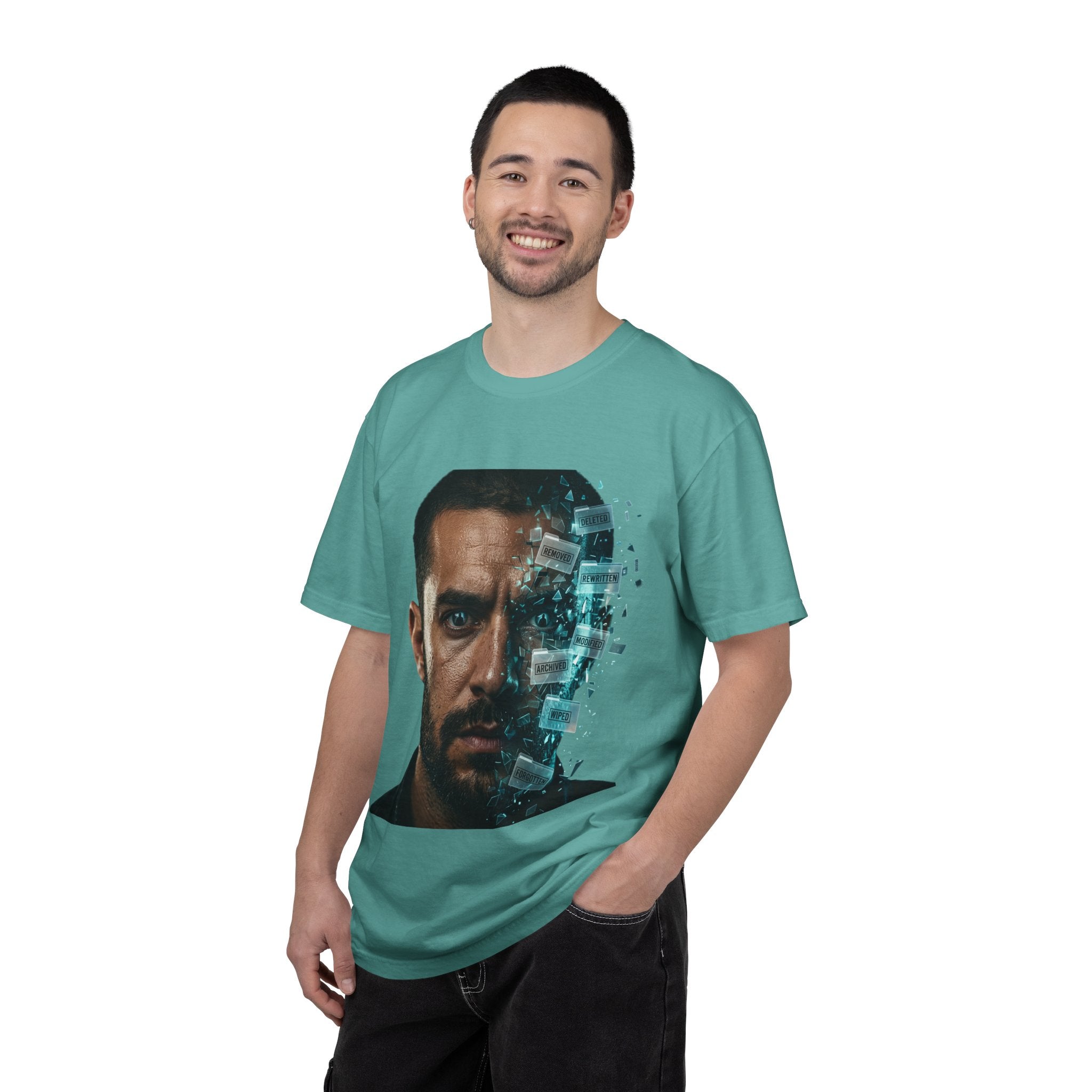Syndication Loop Cyberpunk Portrait Tee — Tech-Noir Graphic T-Shirt | Power Runs Black by Printify