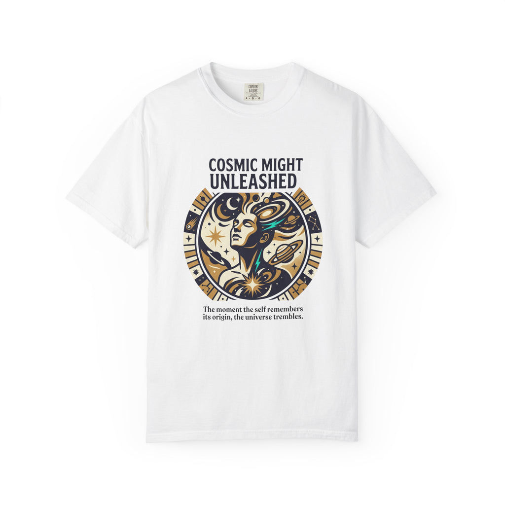 PRB Starforged Flex Cosmic Might Unleashed Graphic T-Shirt — Celestial Stag Astrology Tee by Power Runs Black