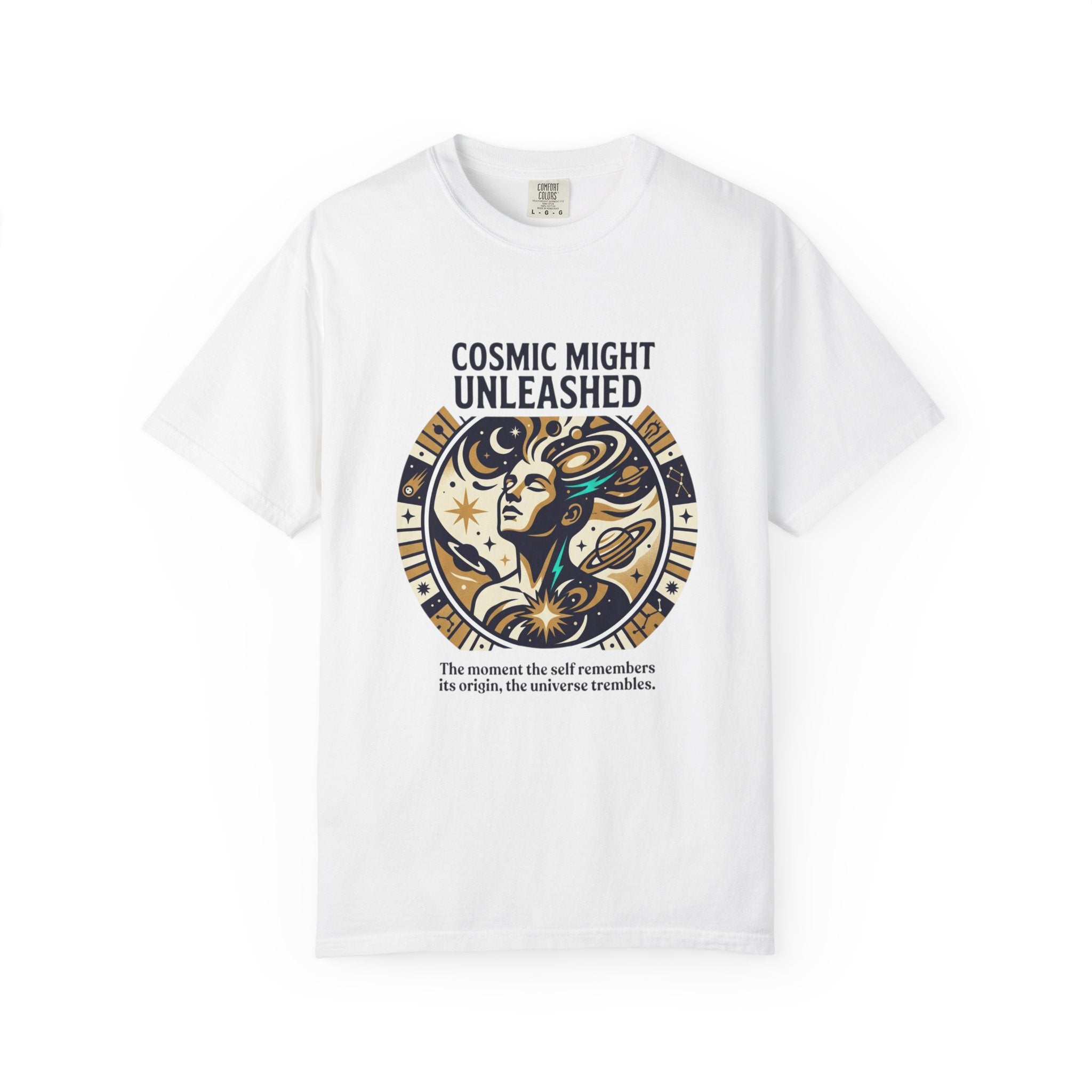 PRB Starforged Flex Cosmic Might Unleashed Graphic T-Shirt — Celestial Stag Astrology Tee by Power Runs Black