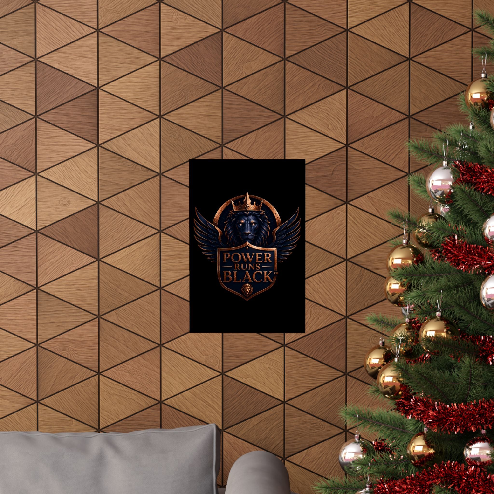 Power Runs Black Matte Poster — Regal Lion Crest Wall Art by Power Runs Black