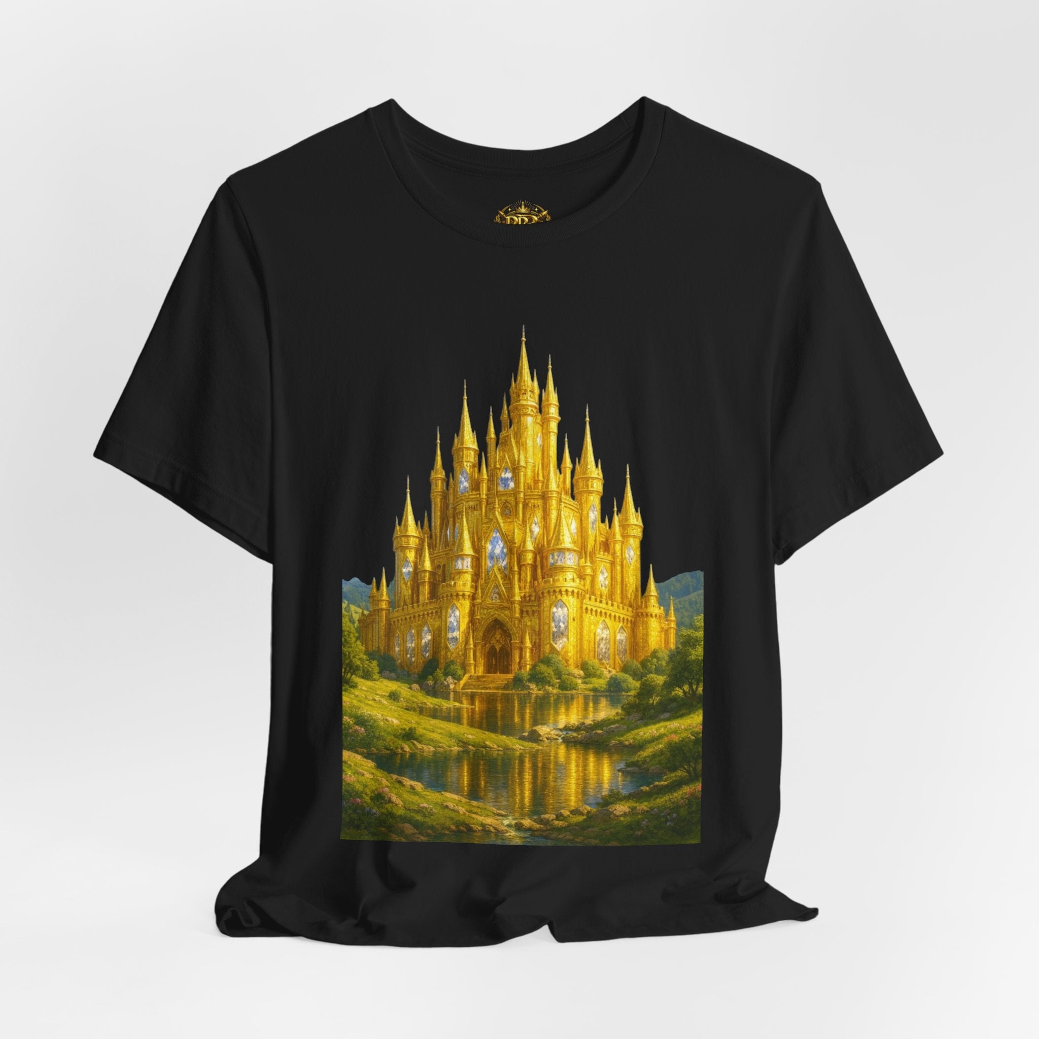 PRB Golden Fantasy Castle Tee | Magical Kingdom Illustration, Fairytale Scene by Power Runs Black