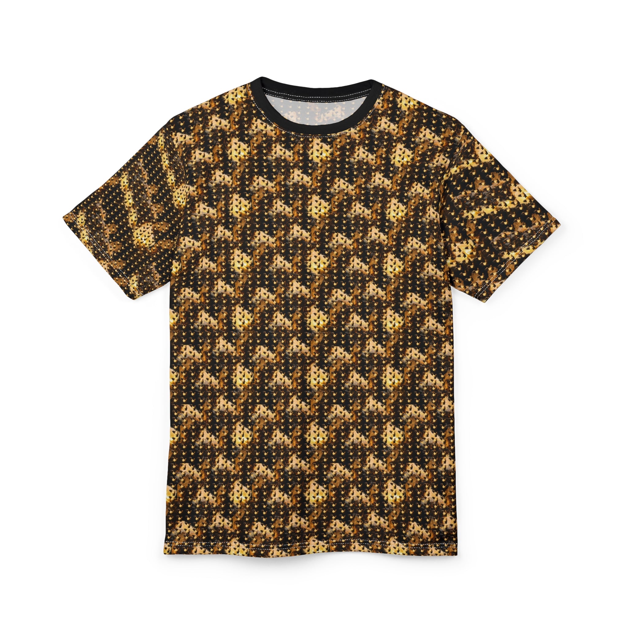 Power Runs Black PRB Golden Houndstooth Knit Pattern Tee | All-Over Print Shirt by Power Runs Black