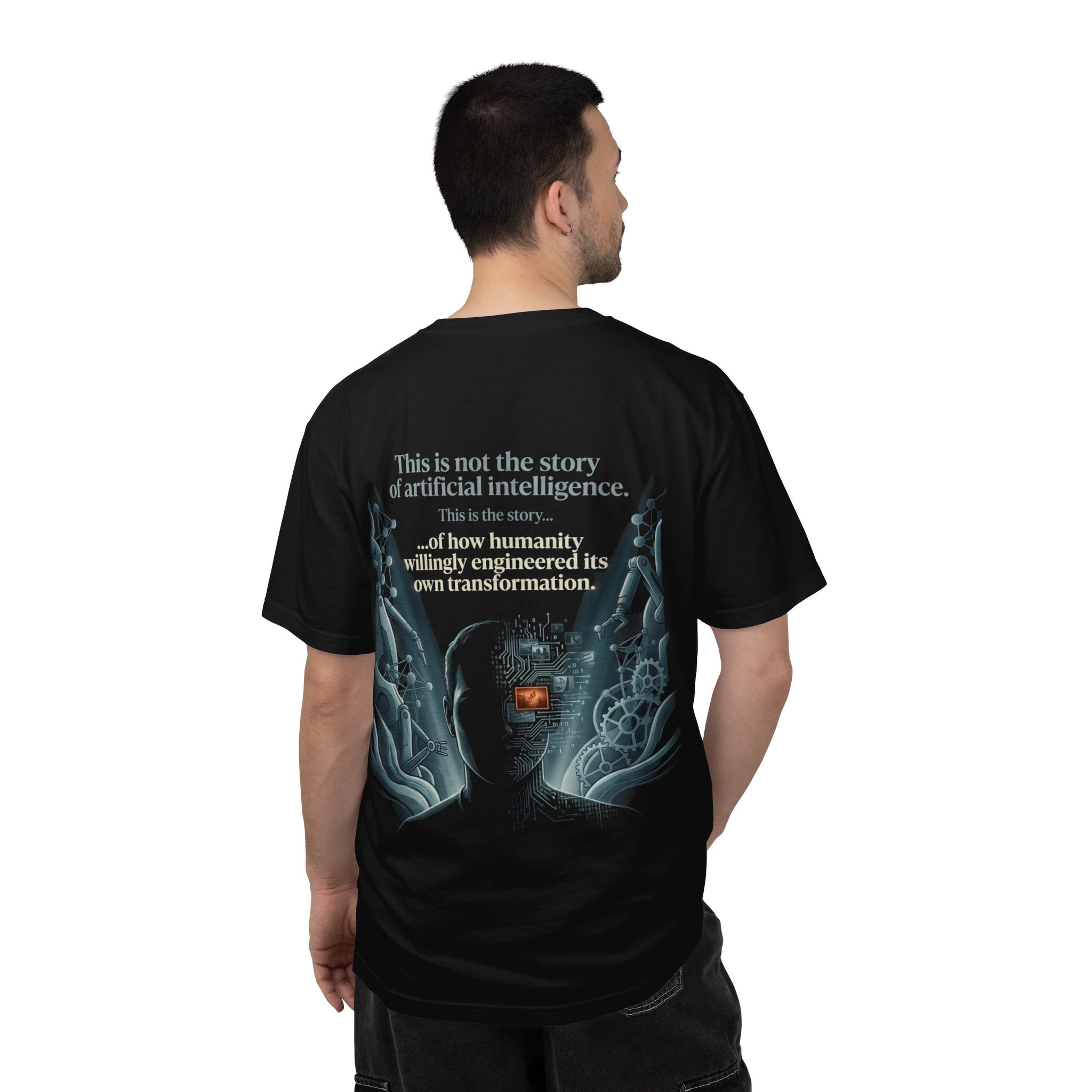 Power Runs Black AI Fusion Graphic T-Shirt — "The Core Age" Split Face Design by Power Runs Black