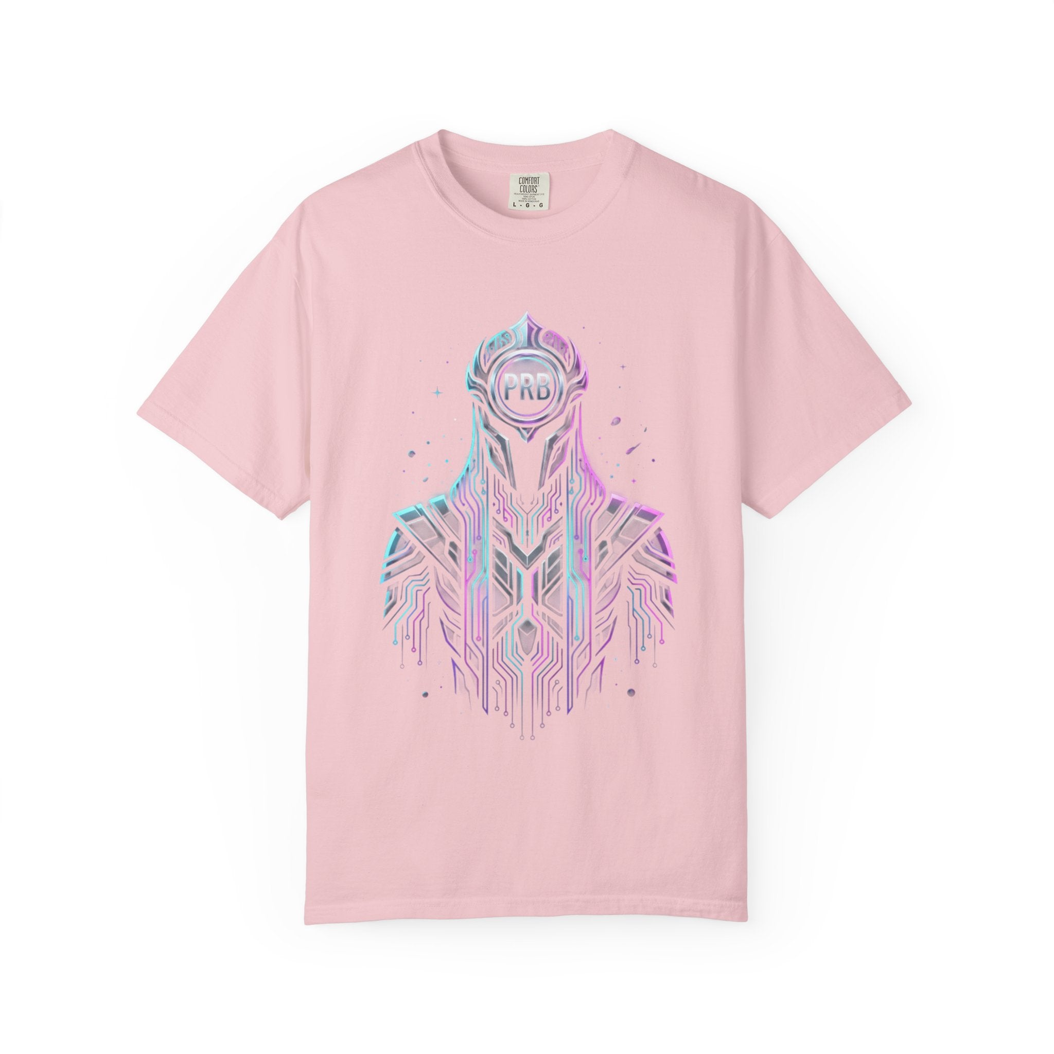 Printify PRB Machine‑Spirit Overlord 4K Futuristic Geometric Helmet T-Shirt | Neon Tech Line Art - T-Shirt