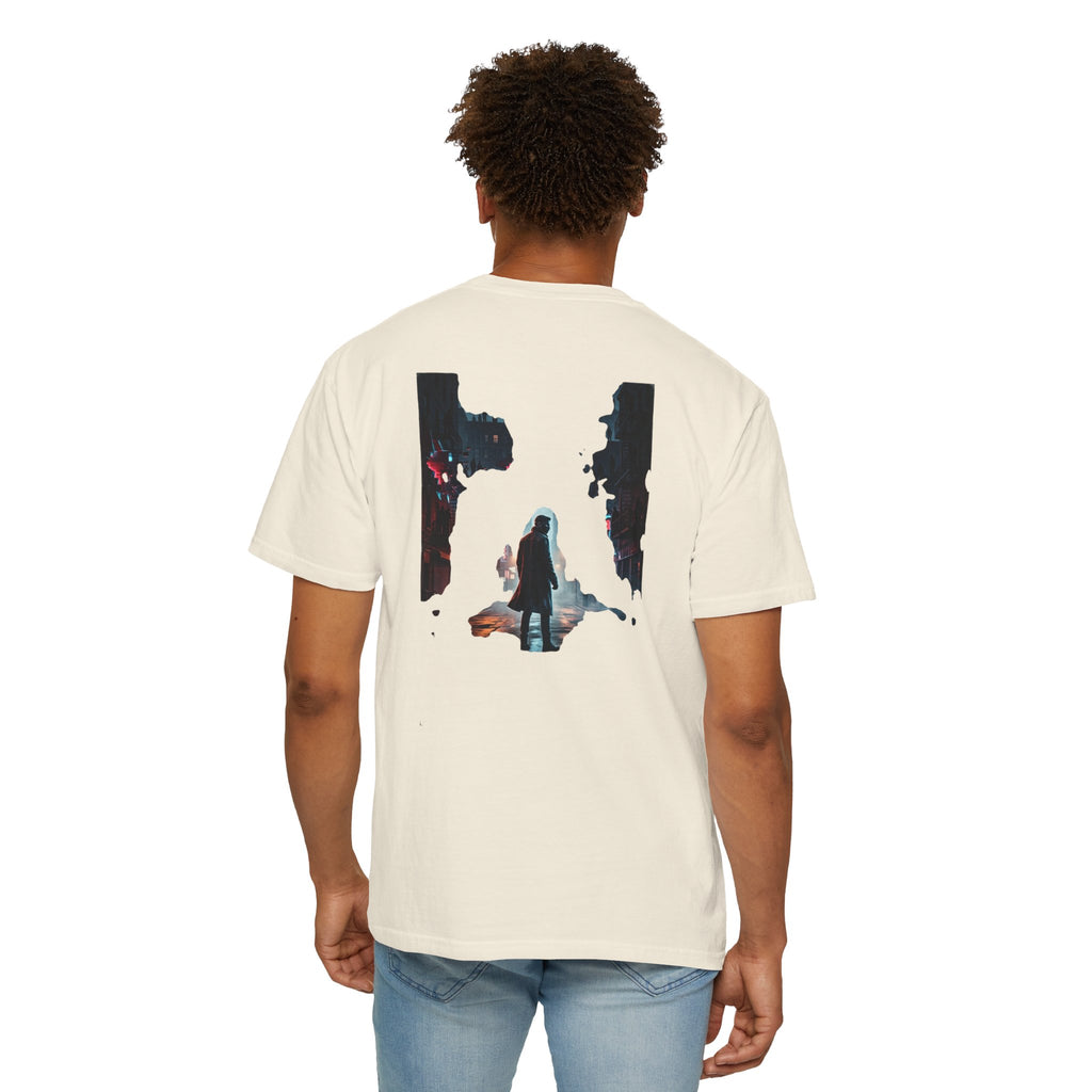 Syndication Loop Cyberpunk Portrait Tee — Tech-Noir Graphic T-Shirt | Power Runs Black by Printify