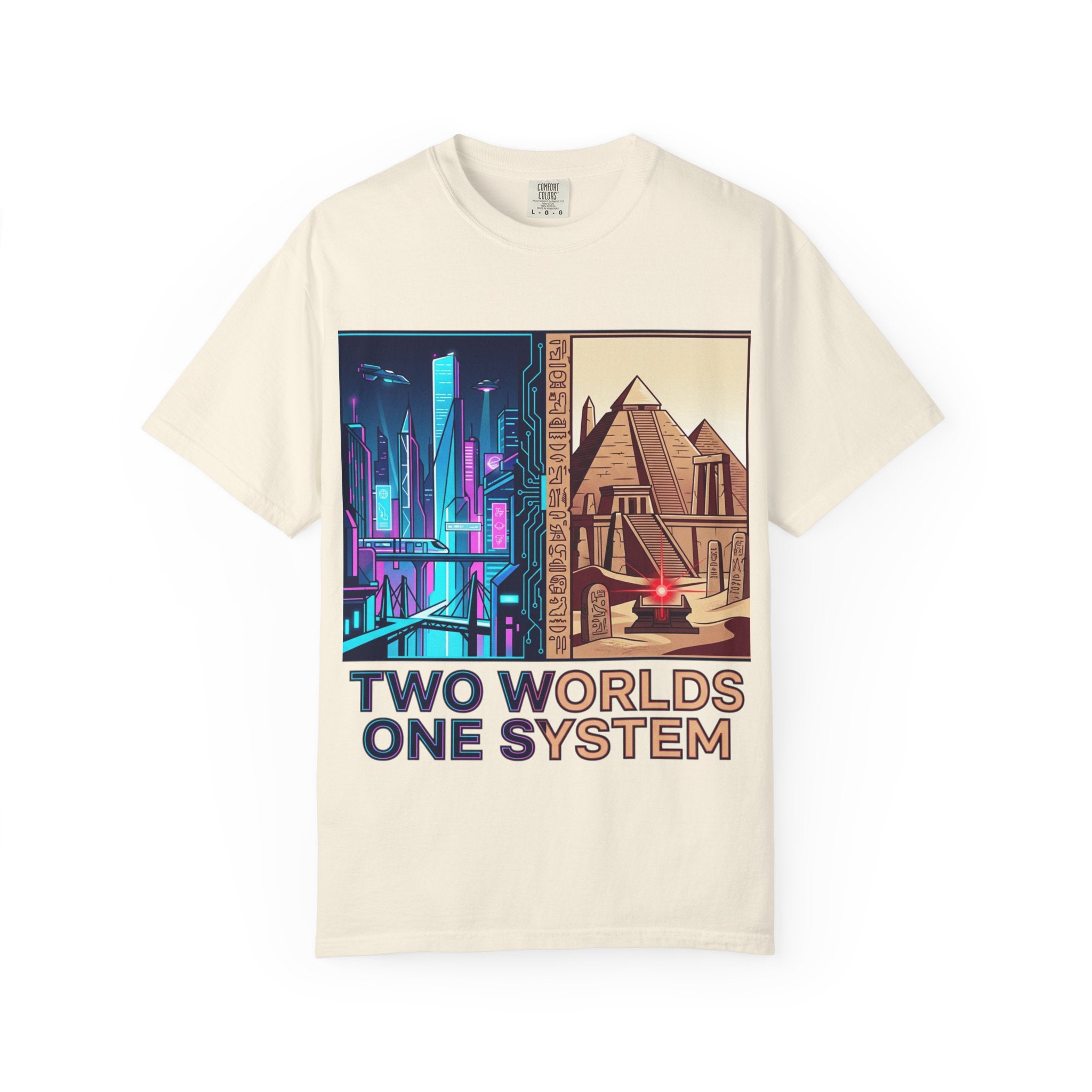 Power Runs Black PRB Blue Technopolis/ Red Dominion Two Worlds One System T-Shirt by Power Runs Black