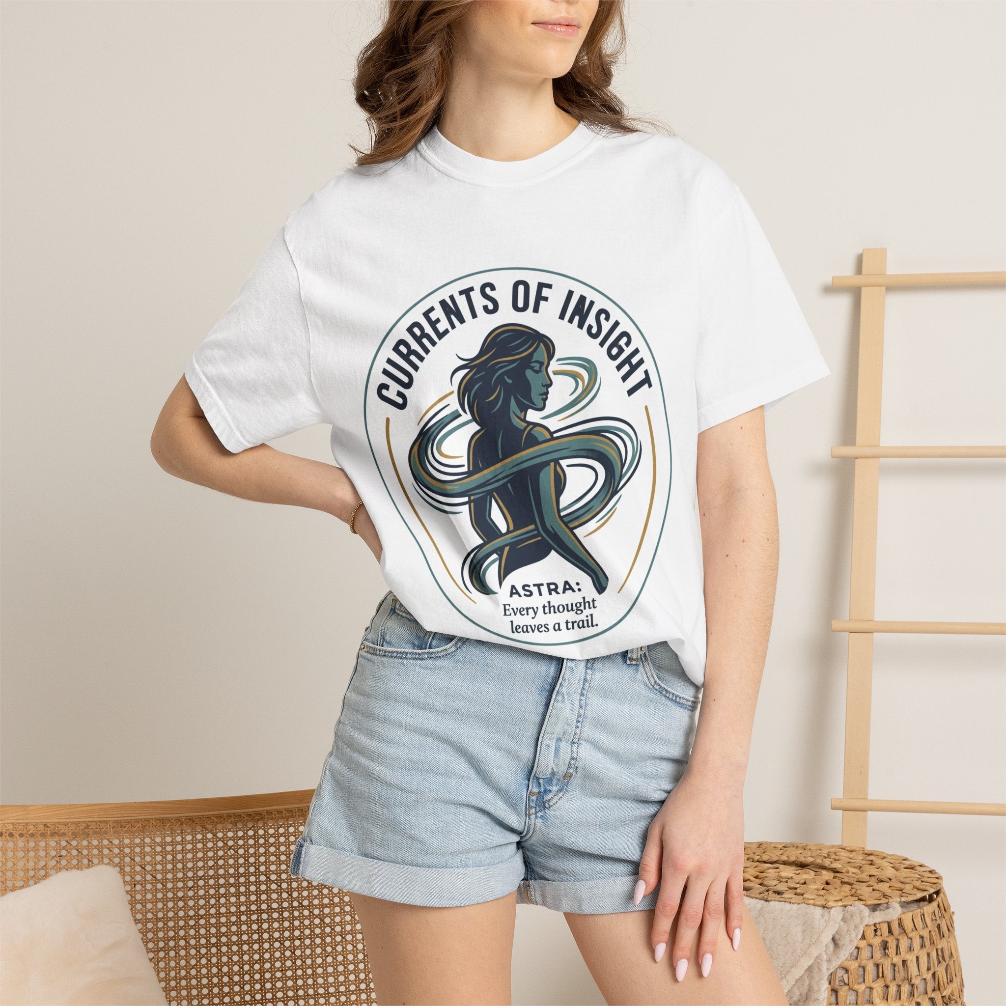 Power Runs Black Currents of Insight T-Shirt — 'Astra: Every thought leaves a trail' Graphic Tee by Power Runs Black