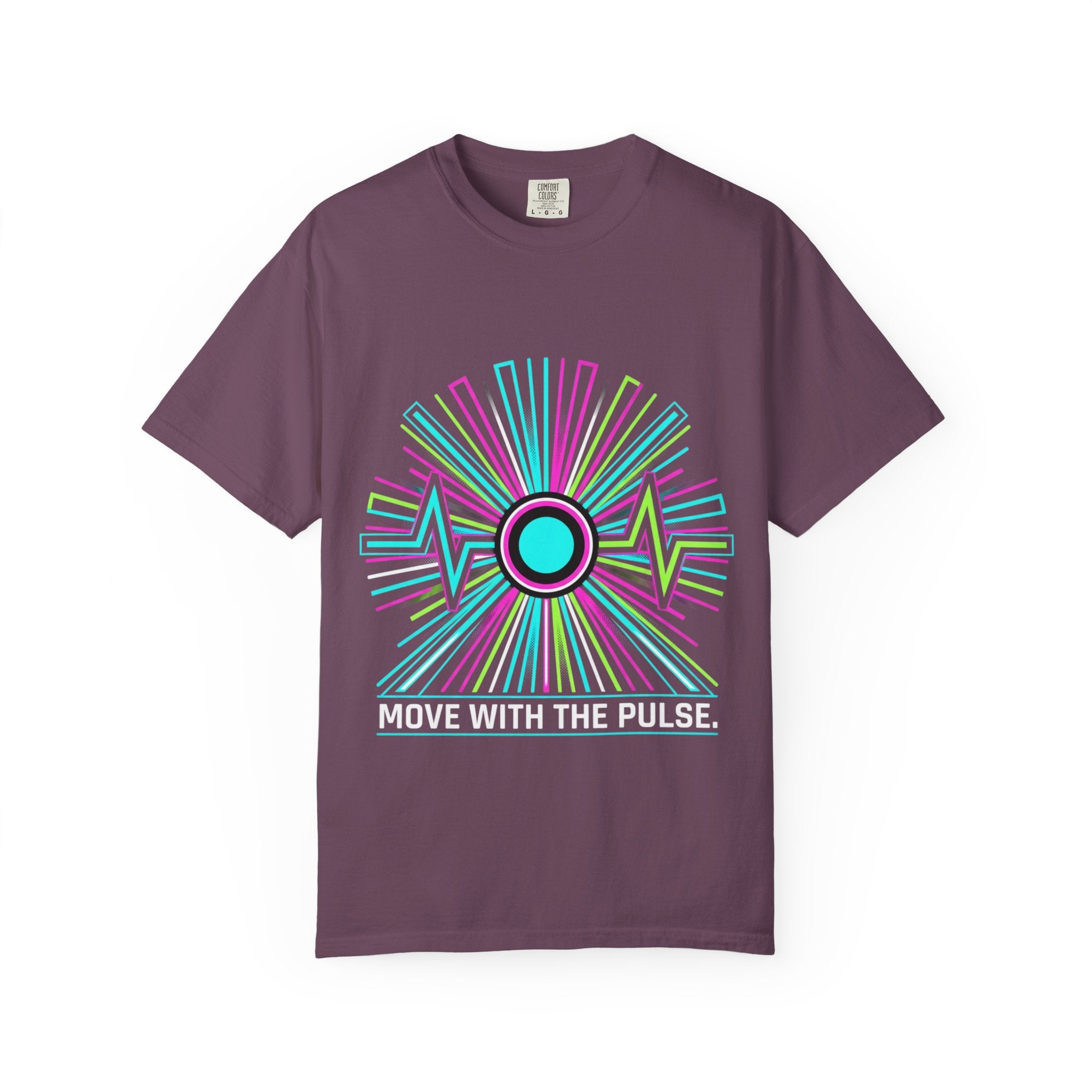 Power Runs Black PRB Electric "Move With Pulse" Graphic T-Shirt — Neon Sunburst Design by Power Runs Black