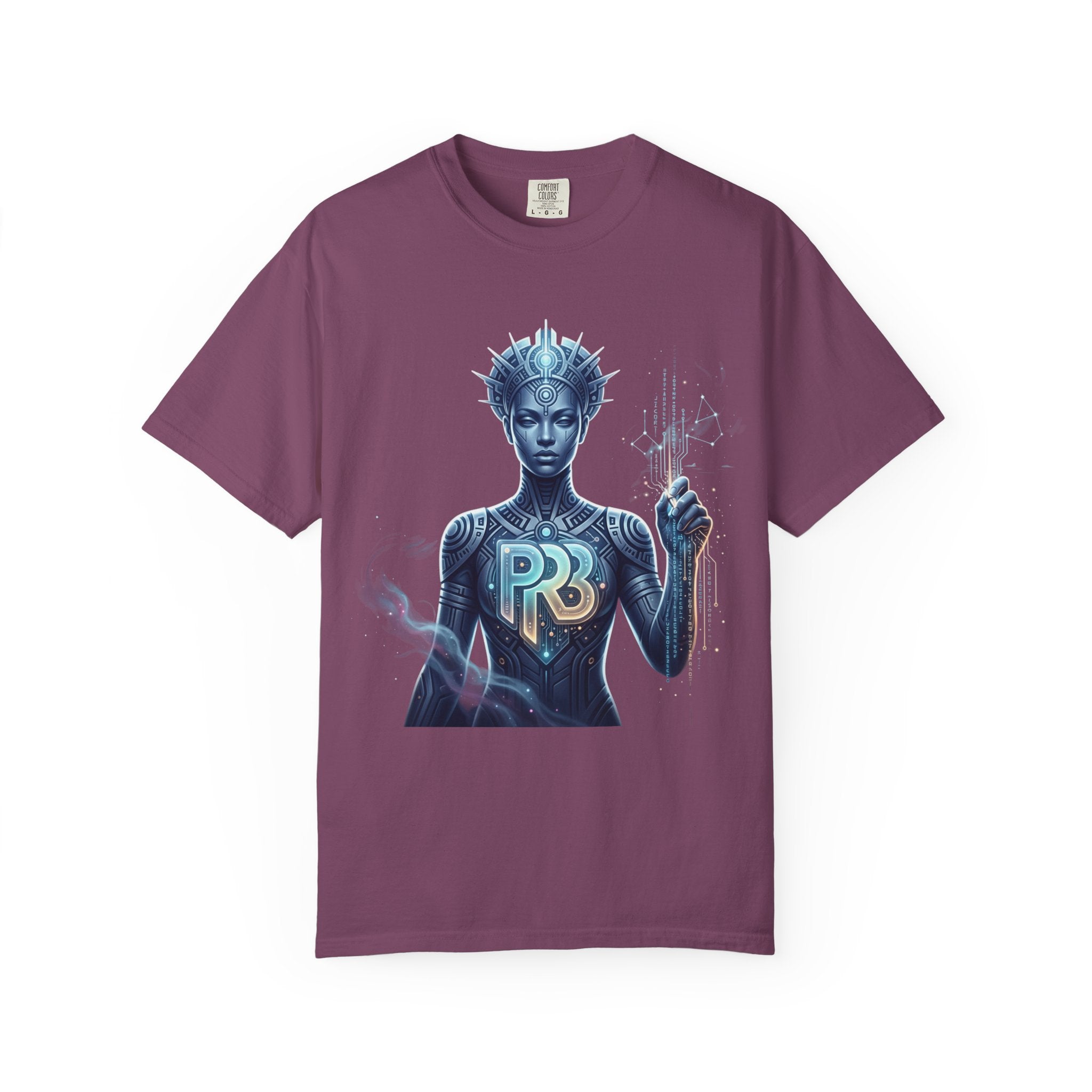 Printify PRB Divine Code Architect 4K Futuristic Blue Android with PR Chest Logo T-Shirt - T-Shirt