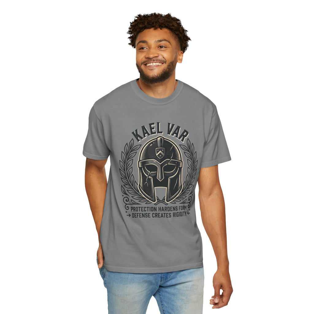 Power Runs Black PRB Kael Var Helmet Graphic T-Shirt — "Protection Hardens Form" Warrior Tee by Power Runs Black