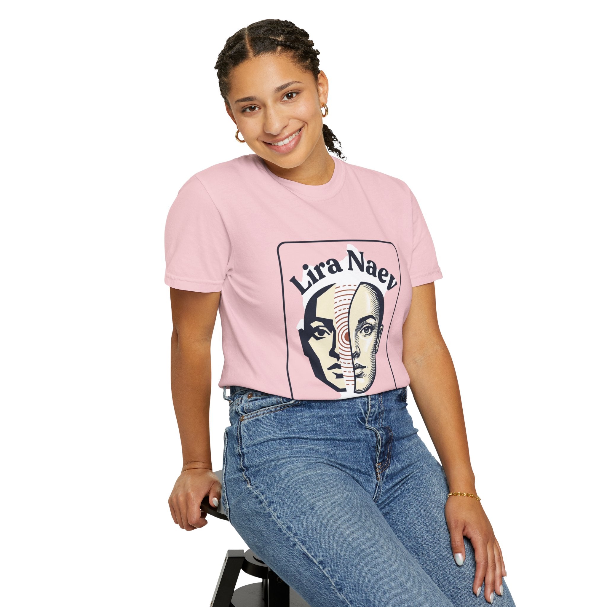 Power Runs Black PRB Lira Naev Split-Face Graphic T-Shirt — “Perception shifts the center” Statement Tee by Printify