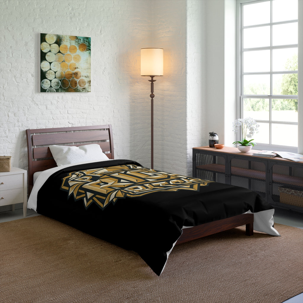 PRB Pretty Rich Bitch Comforter — Bold Gold Art Deco Luxe Bedding by Power Runs Black