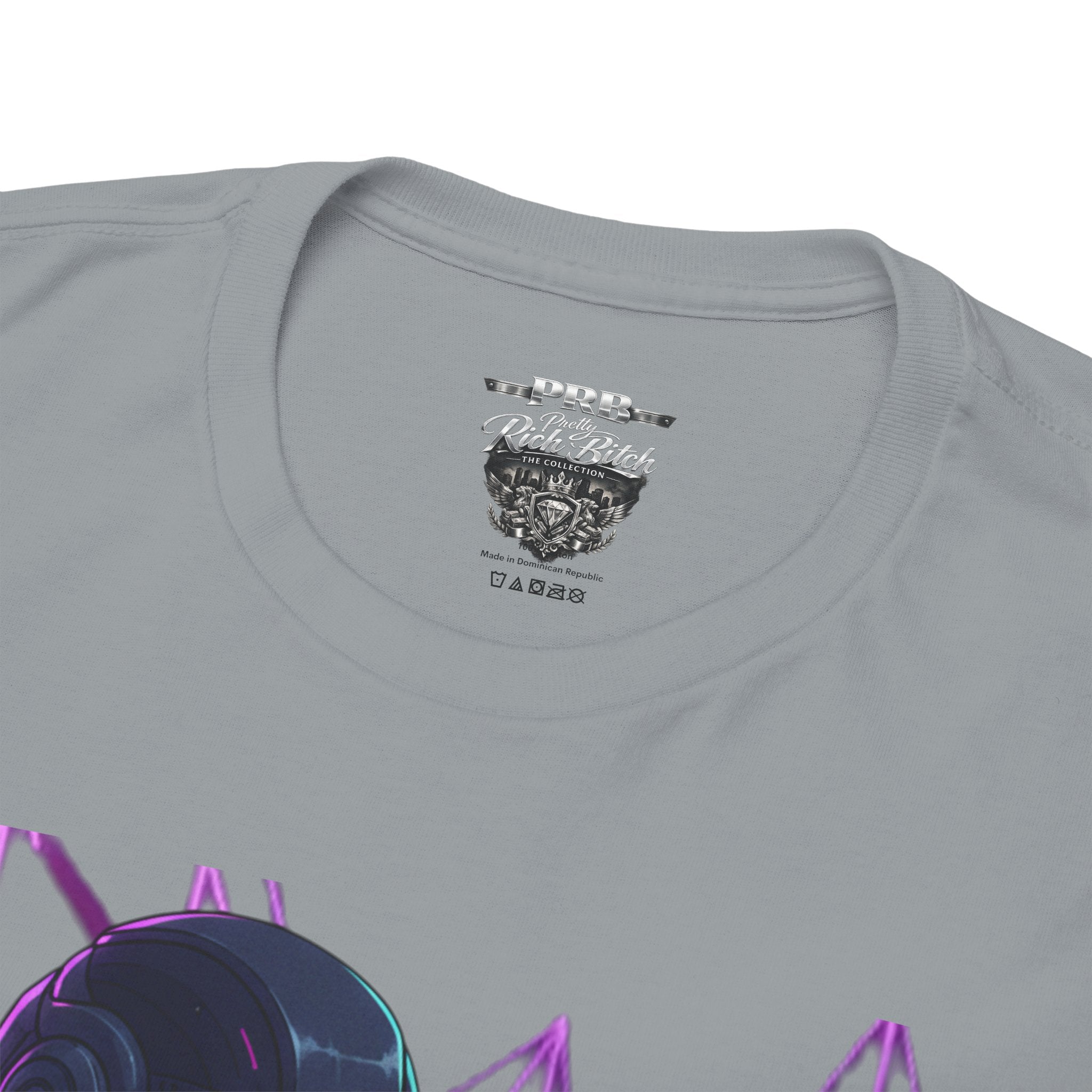 Power Run Black PRB Pretty Rich Bitch The Collection Purple Heart Cyberpunk Knight T-Shirt | Futuristic Armor Sci‑Fi Tee by Printify