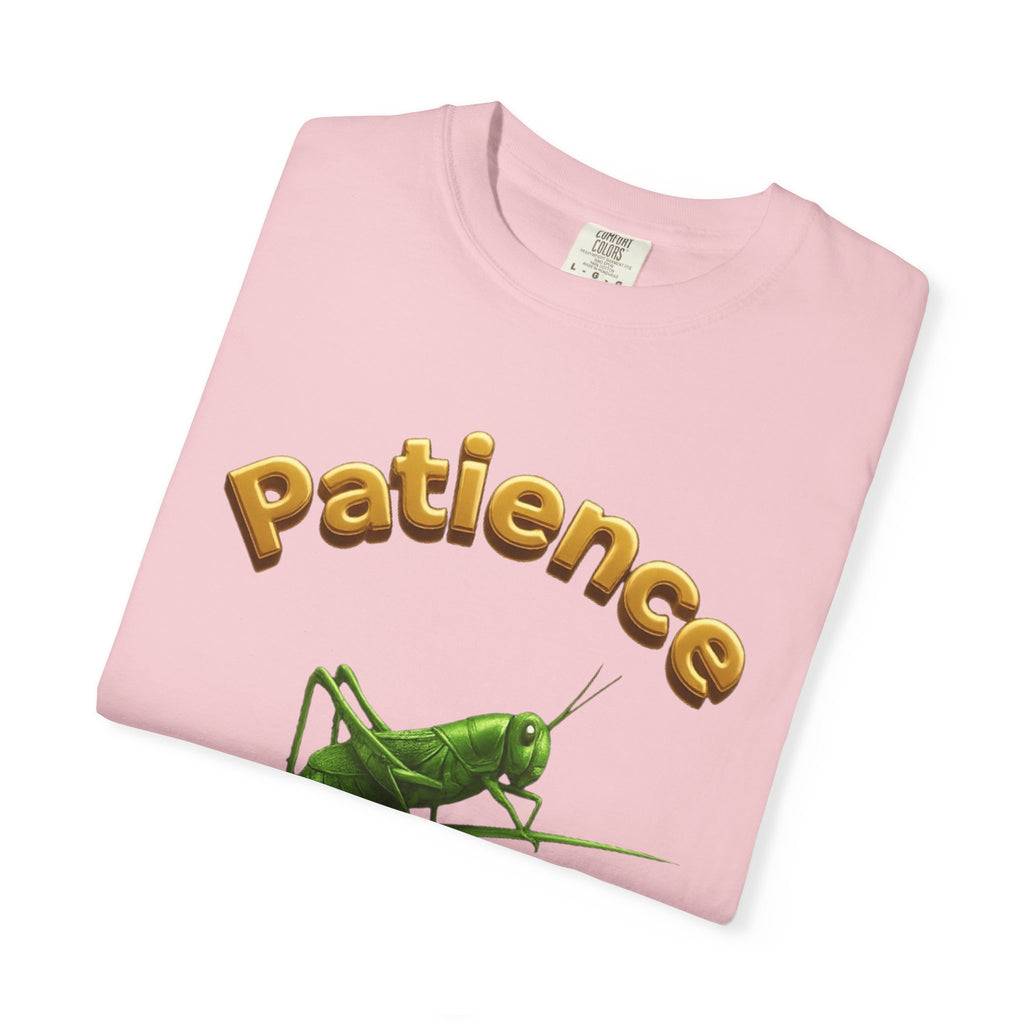 PRB Patience Grasshopper T-shirt | Green Grasshopper Illustration, Positive Quote by Power Runs Black
