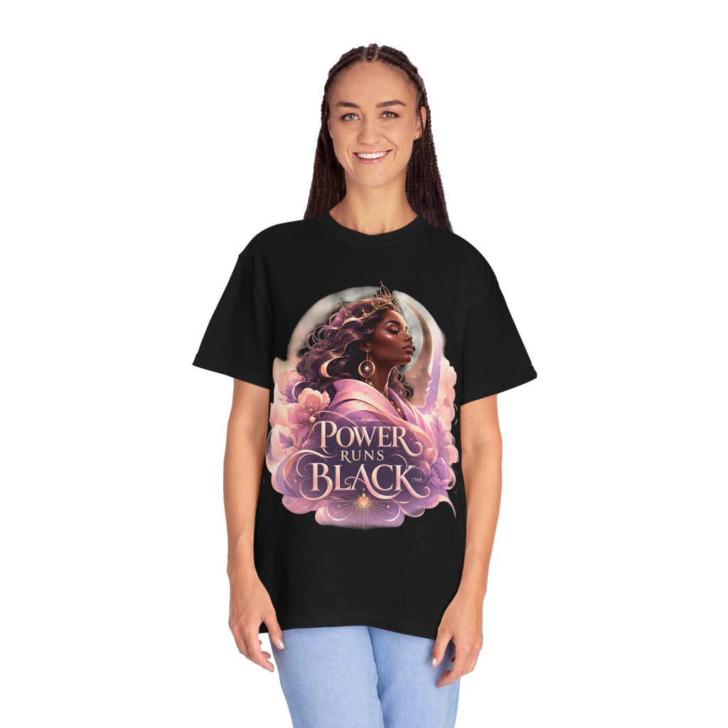 Power Runs Black graphic tee | Black woman portrait, Afro empowerment shirt by Power Runs Black
