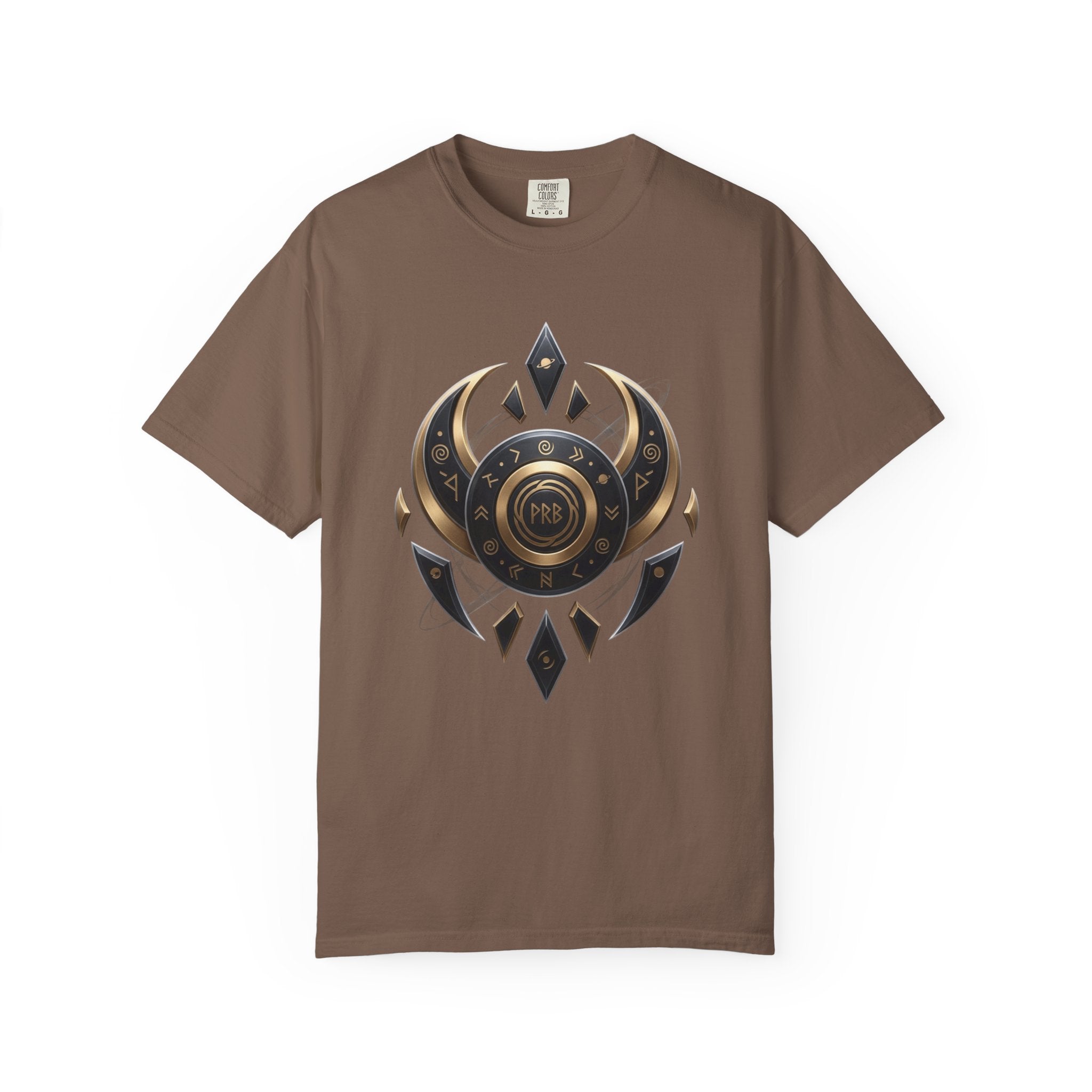 Power Runs Black Mystic Compass Disc T-Shirt — Geometric Gold & Black Emblem Tee by Printify