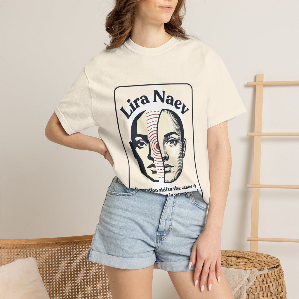 Power Runs Black PRB Lira Naev Split-Face Graphic T-Shirt — “Perception shifts the center” Statement Tee by Power Runs Black