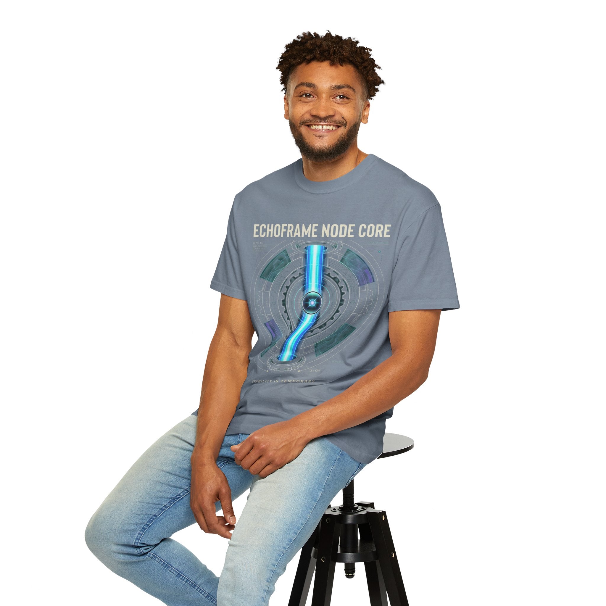 Power Runs Black PRB Echoframe Node Core T-Shirt — Futuristic Tech Graphic Tee by Power Runs Black