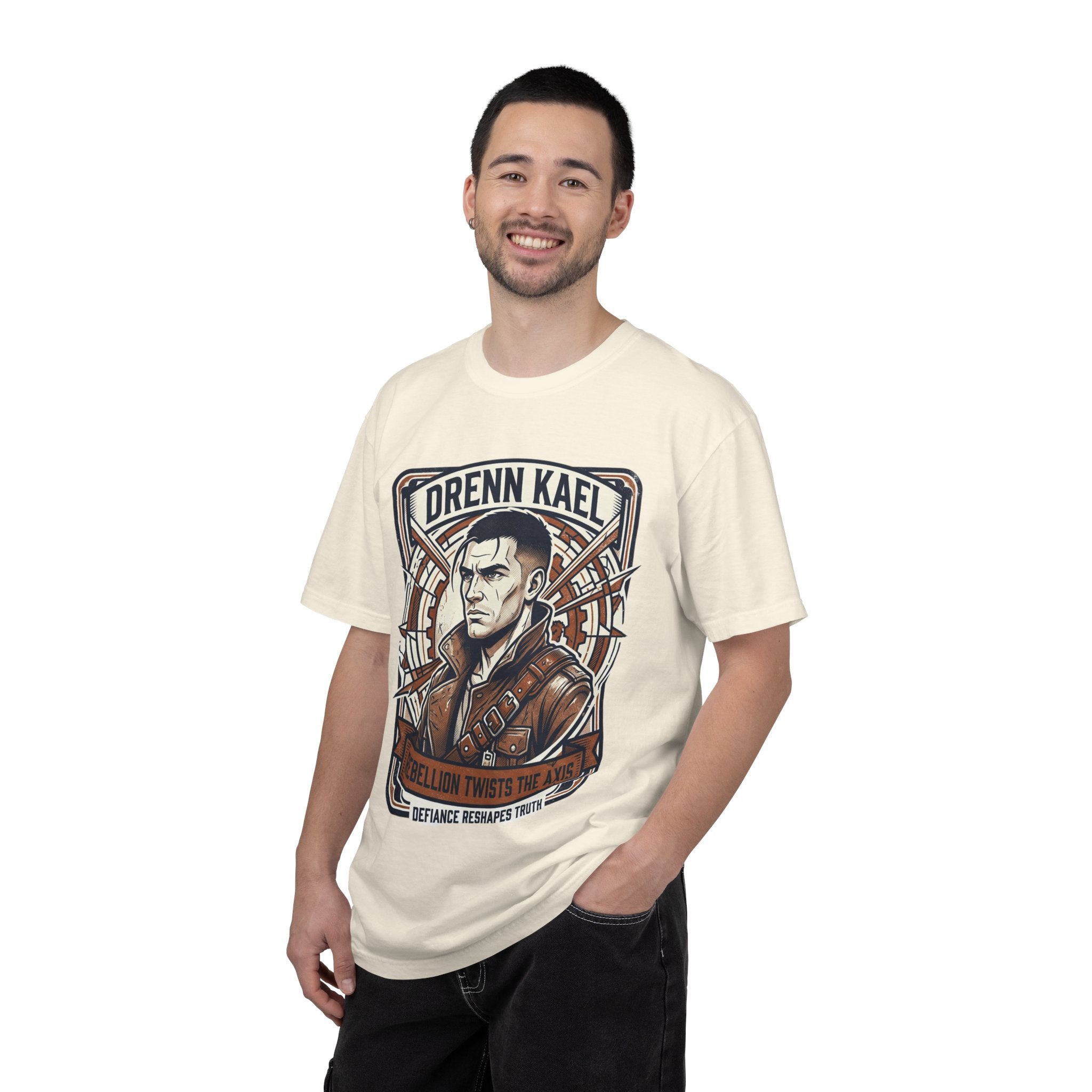 Power Runs Black PRB Drenn Kael Portrait T-Shirt — "Rebellion Twists the Axis" Graphic Tee by Printify