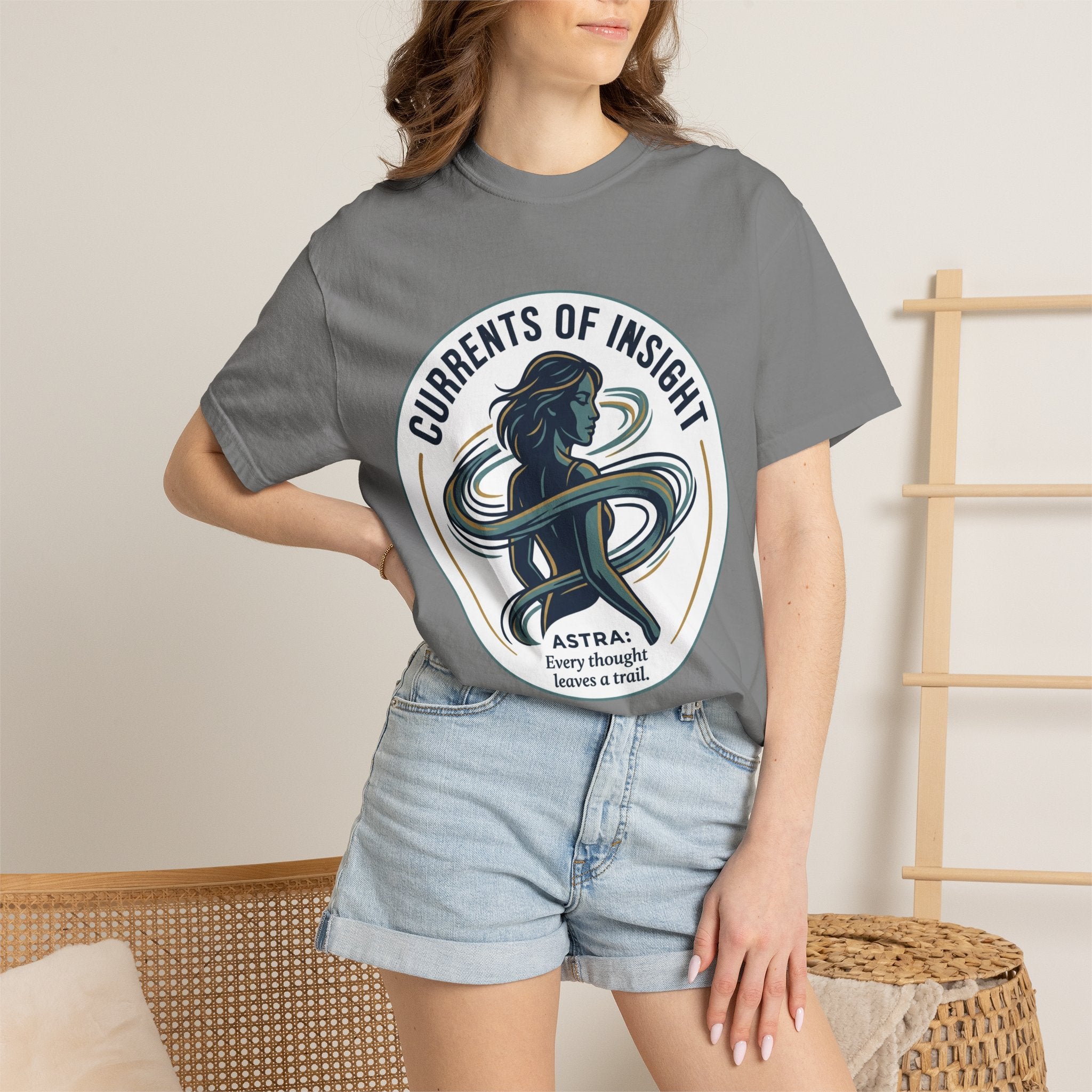 Power Runs Black Currents of Insight T-Shirt — 'Astra: Every thought leaves a trail' Graphic Tee by Power Runs Black