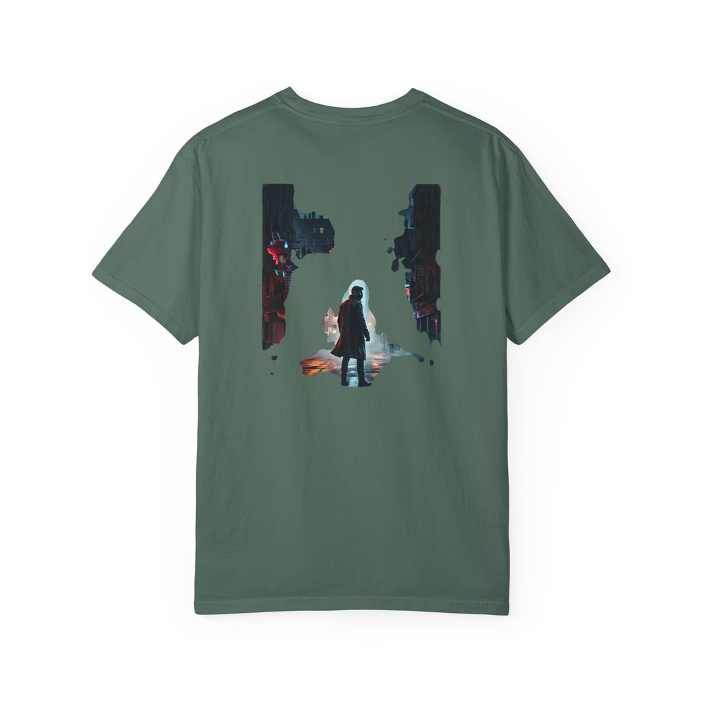 Syndication Loop Cyberpunk Portrait Tee — Tech-Noir Graphic T-Shirt | Power Runs Black by Printify