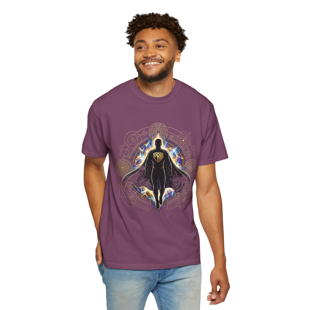 PRB Mystic Cloaked Hero Graphic T-Shirt | Cosmic Aura Geometric Streetwear Tee by Printify
